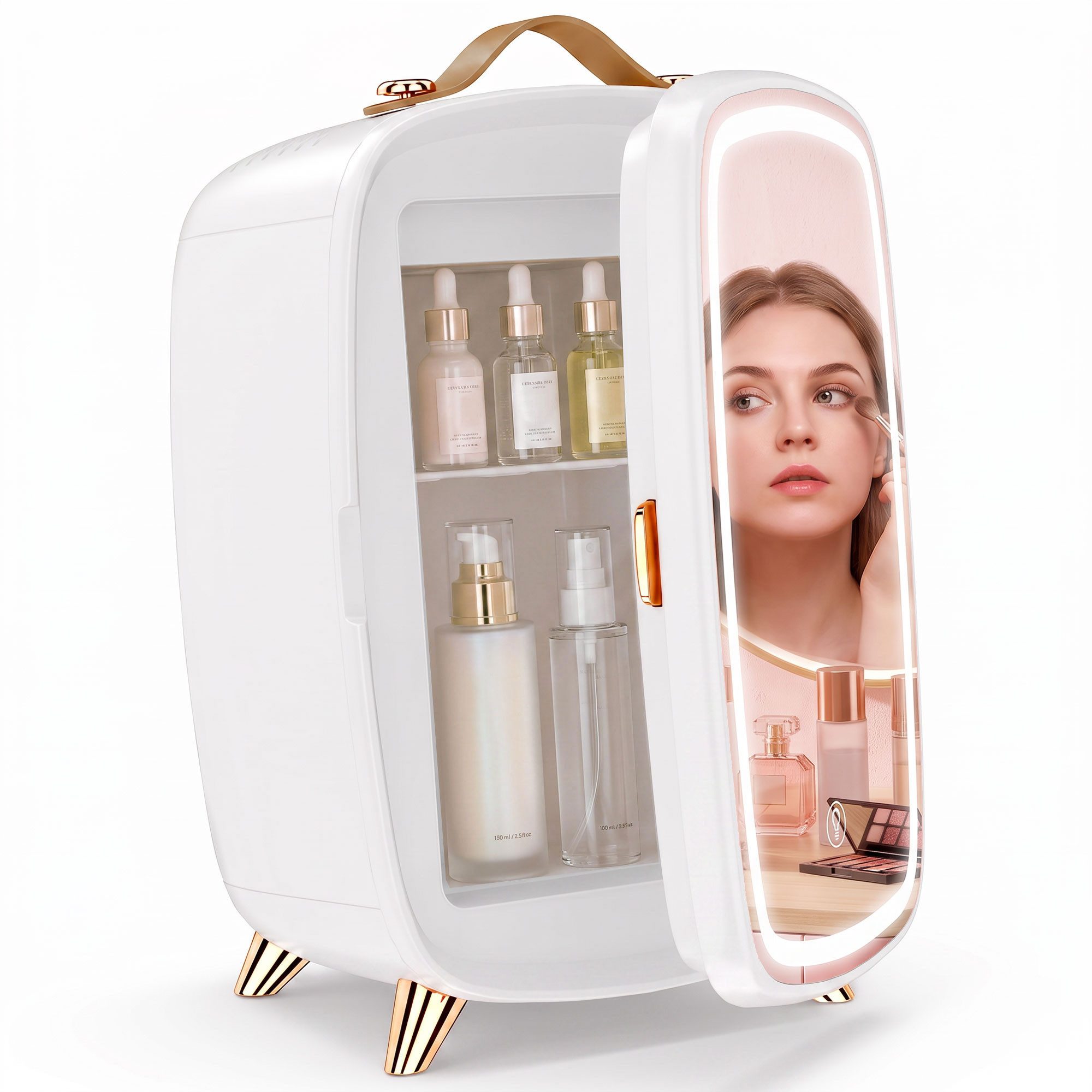 HOMCOM Kühlbox Mini Kühlschrank 6 Liter mit LED Spiegel, Kühlfunktion, für Kosmetik, Getränke, Obst, Weiß – Bild 2 von 5