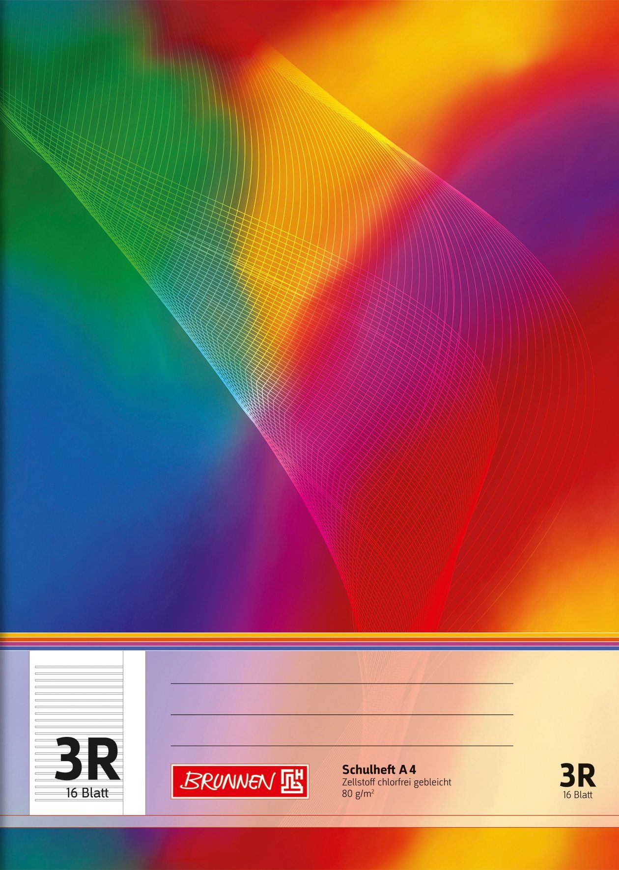BRUNNEN Schulheft Schulheft A4 21 Liniensysteme, mit Rand, Lin. 3R mehrfarbig