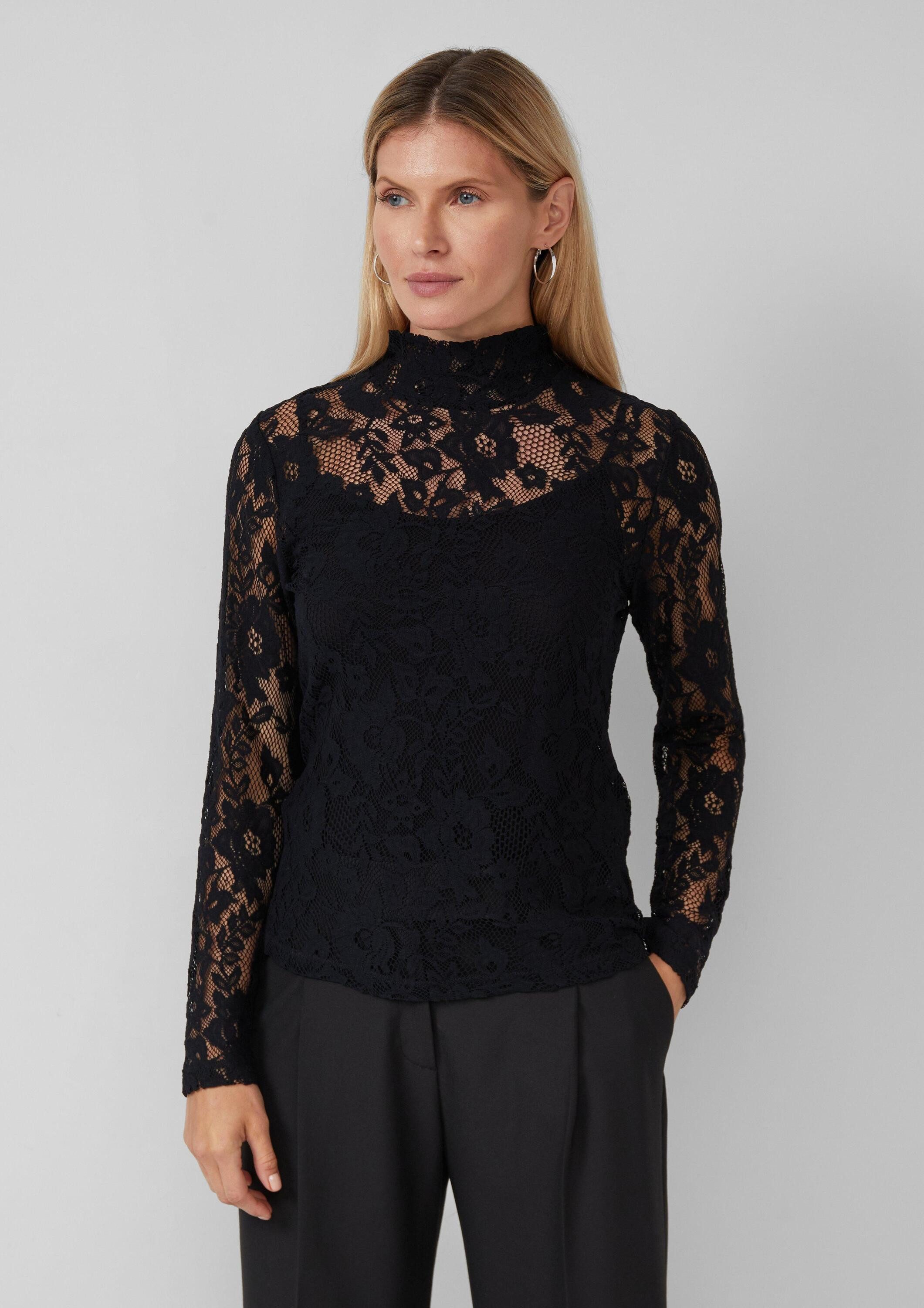 s.Oliver Langarmshirt T-Shirt Transparentes Spitzen-Shirt im Slim Fit günstig online kaufen