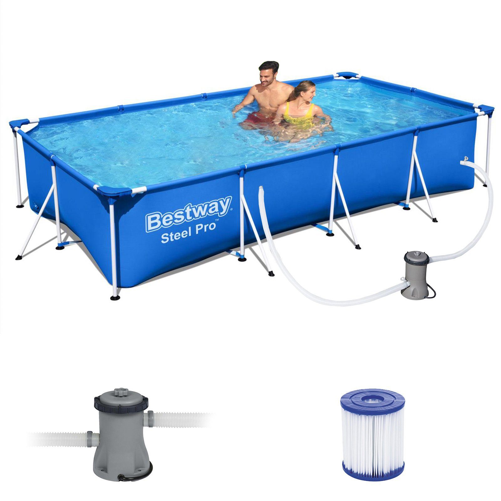 BESTWAY Framepool Steel Pro Pool Swimmingpool Set Filterpumpe Kartusche  400x211x81cm (56424), Bestway Steel Pr Frame Pool