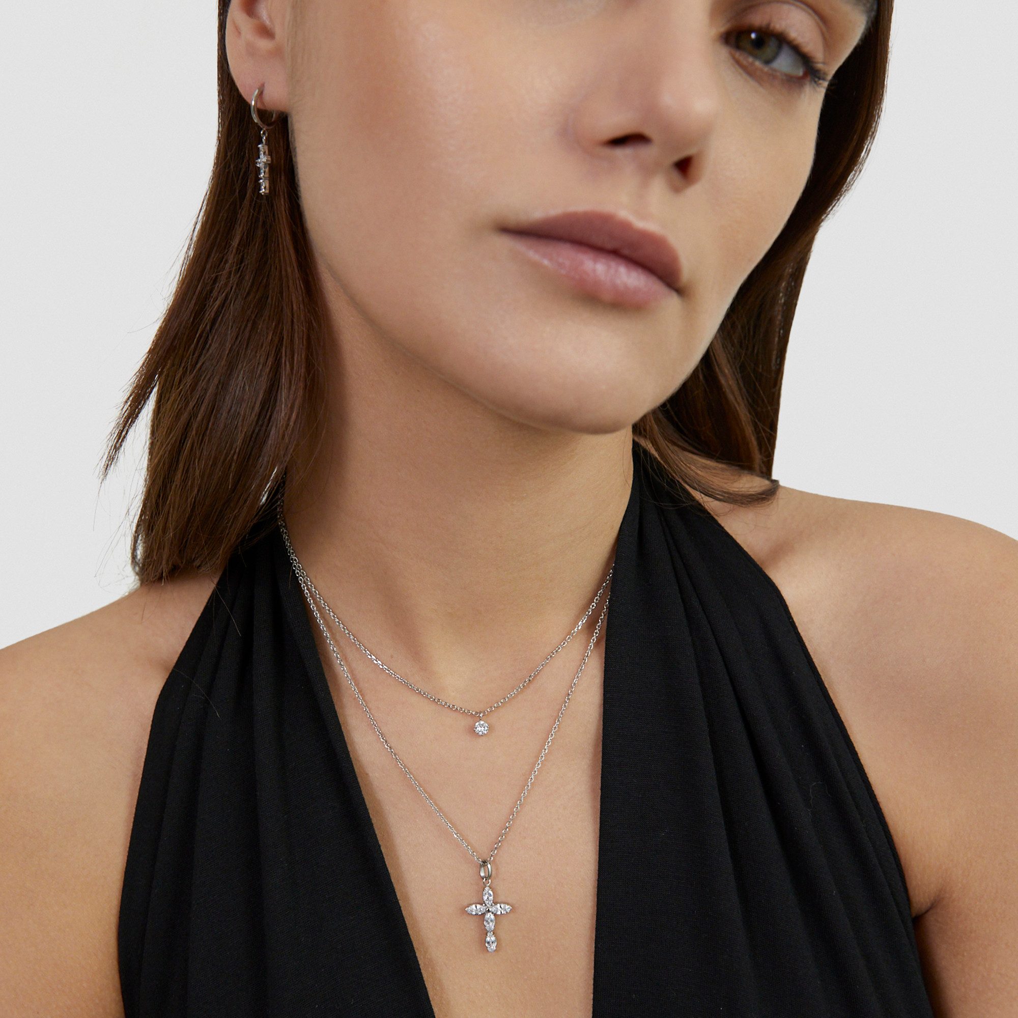 Tamaris Edelstahlketten-Set Cross, Kreuz (Set, 2-tlg), mit Zirkonia (synth)