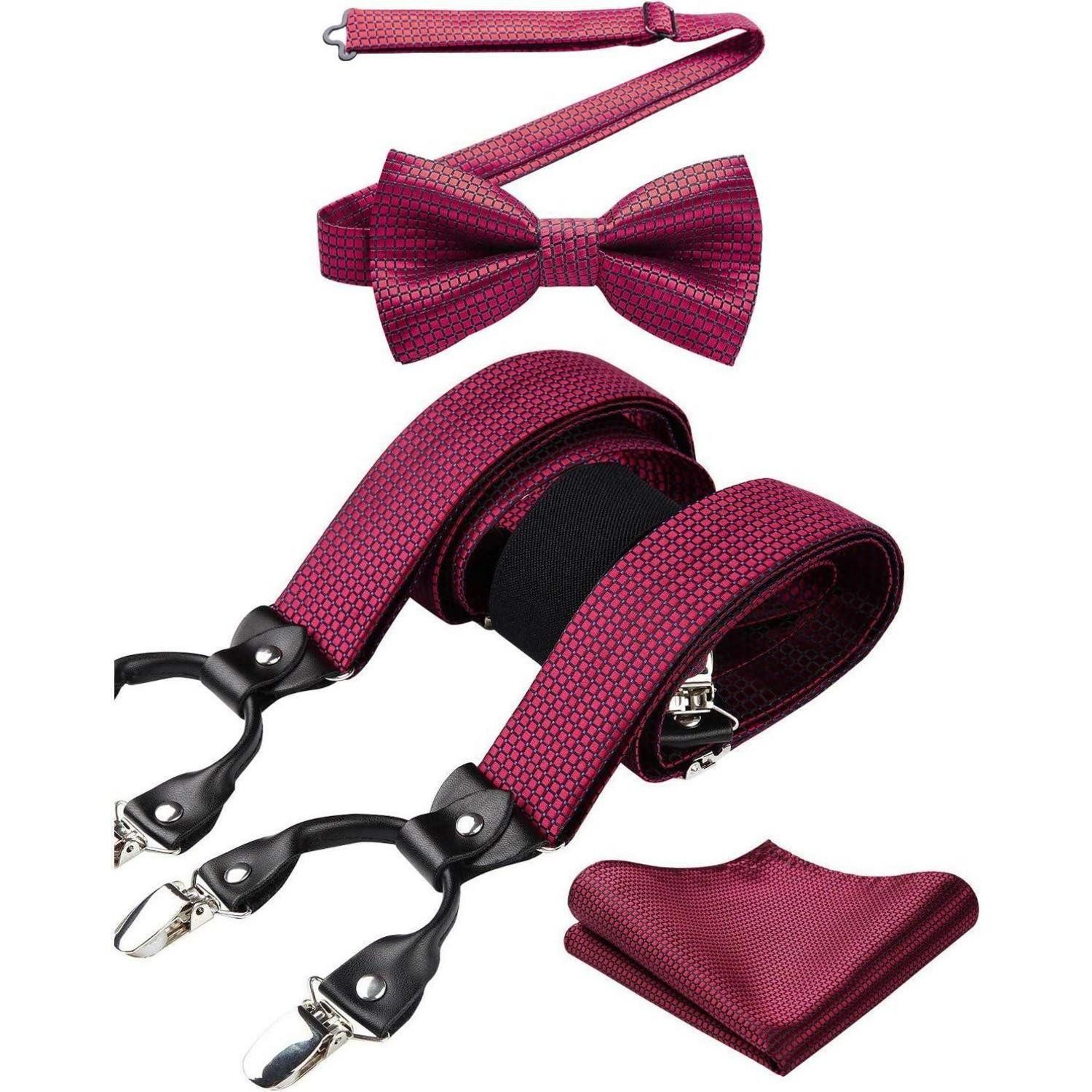 LuxusKollektion Hosenträger Hosenträger Herren 3,5 cm 6 Clips Y Form Einheitsgröße Rot Karierte