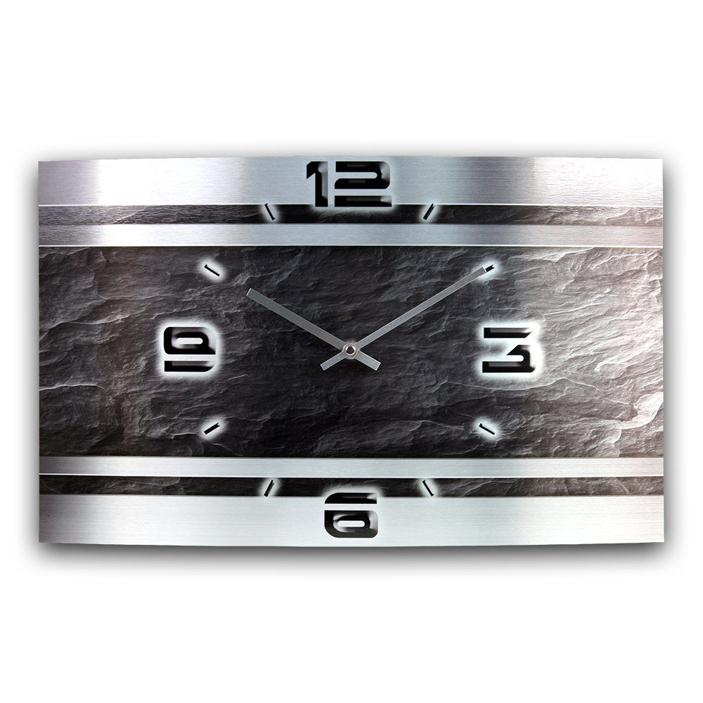 Funkwanduhr außergewöhnlich, gebürstetem Aluminium flüsterleises Kreative Funkuhrwerk; Design-Wanduhr 3D modern) „Schiefer-Look“ aus Feder (3D-Wölbung;