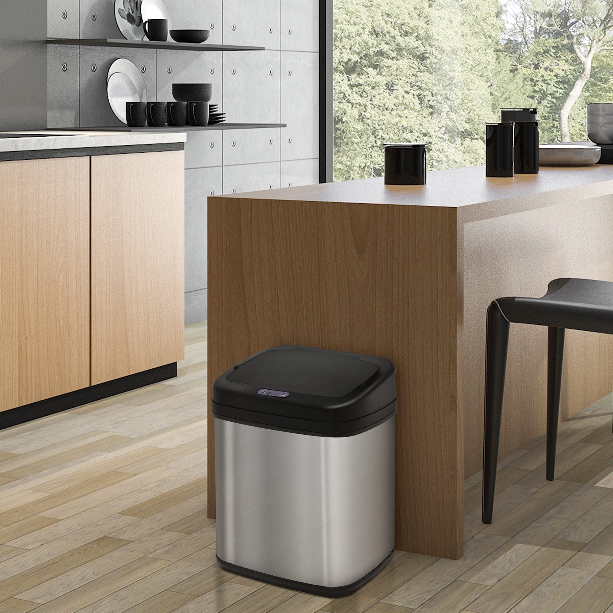 HOMCOM Mülleimer Sensor Mülleimer 20L Edelstahl mit Bewegungssensor, Inneneimer, für Büro, Schlafzimmer, Küchen Silber+Schwarz