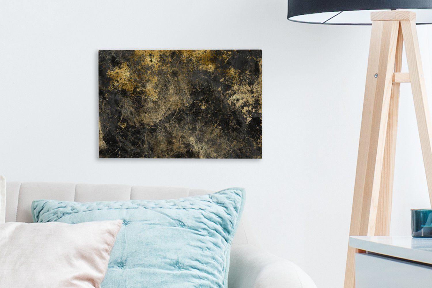 Schwarz - cm Wandbild Leinwandbilder, - Leinwandbild St), (1 30x20 Gold Abstrakt, Aufhängefertig, OneMillionCanvasses® Wanddeko,