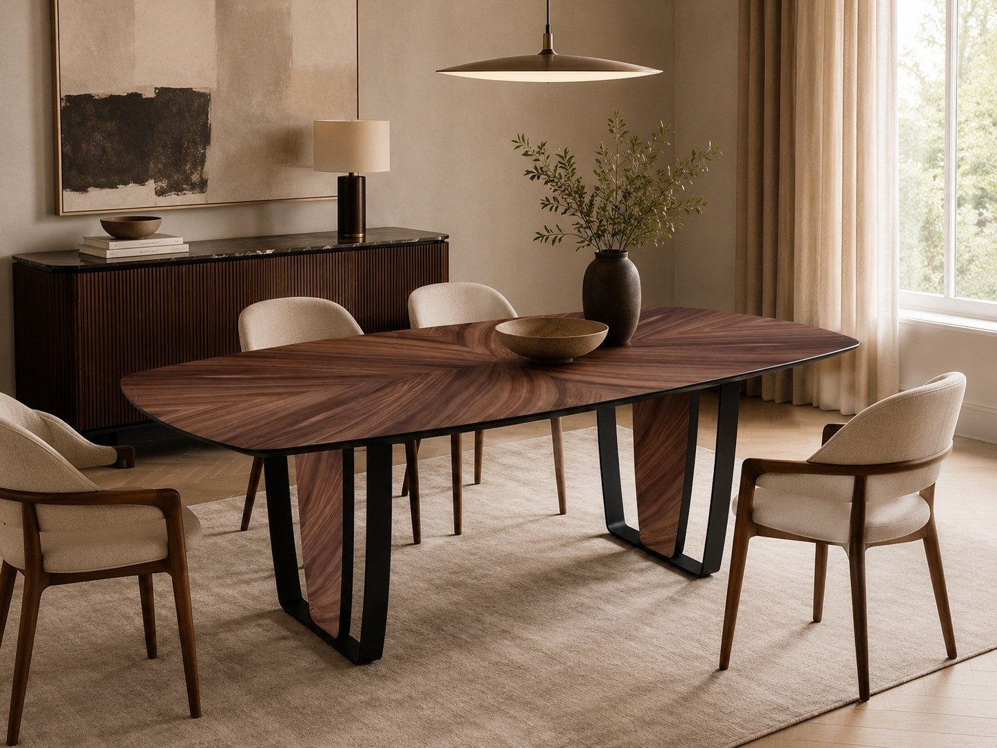 Xlmoebel Essgruppe Eleganter Esstisch aus Walnuss in Braun für modernes Esszimmer, (1-tlg., Esstisch aus Walnuss), Made in Europa