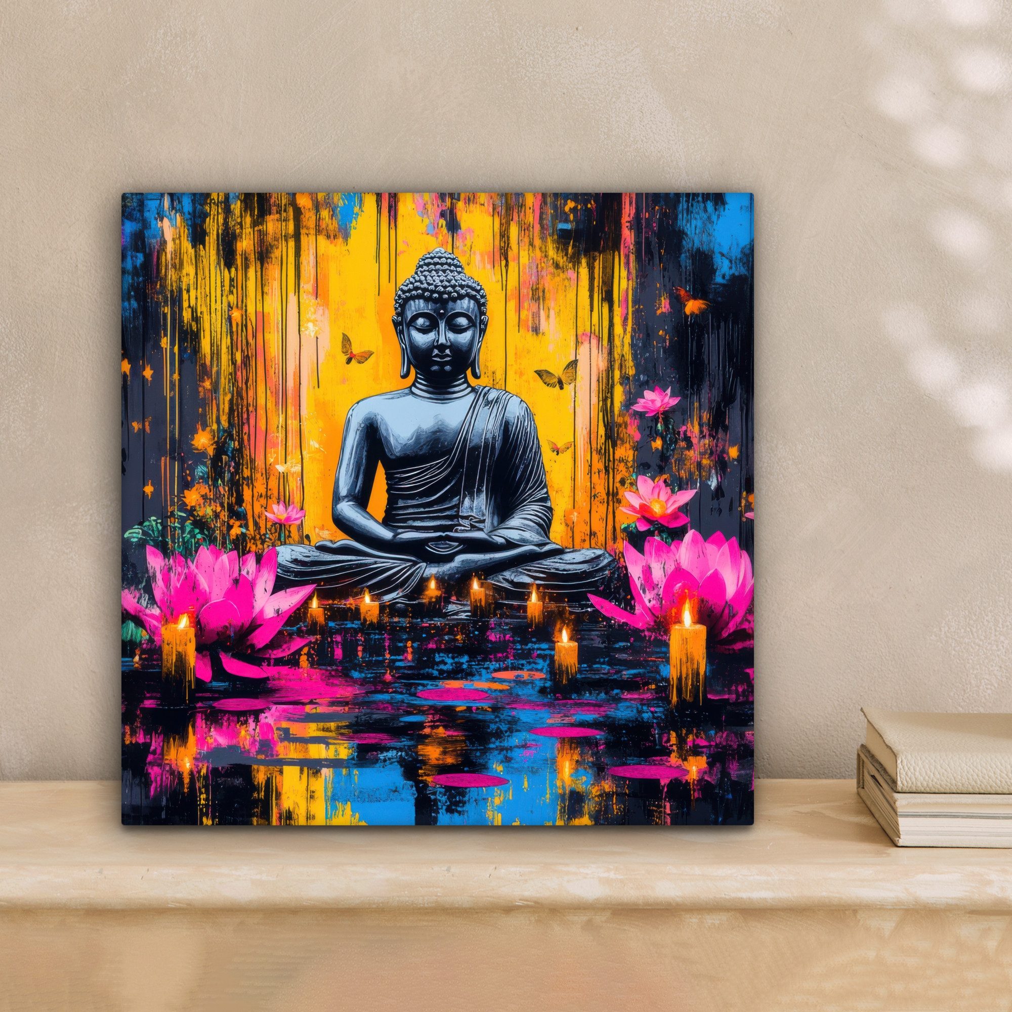 OneMillionCanvasses® Leinwandbild Buddha - Blumen - Kerzen - Gelb, Fotodruc günstig online kaufen
