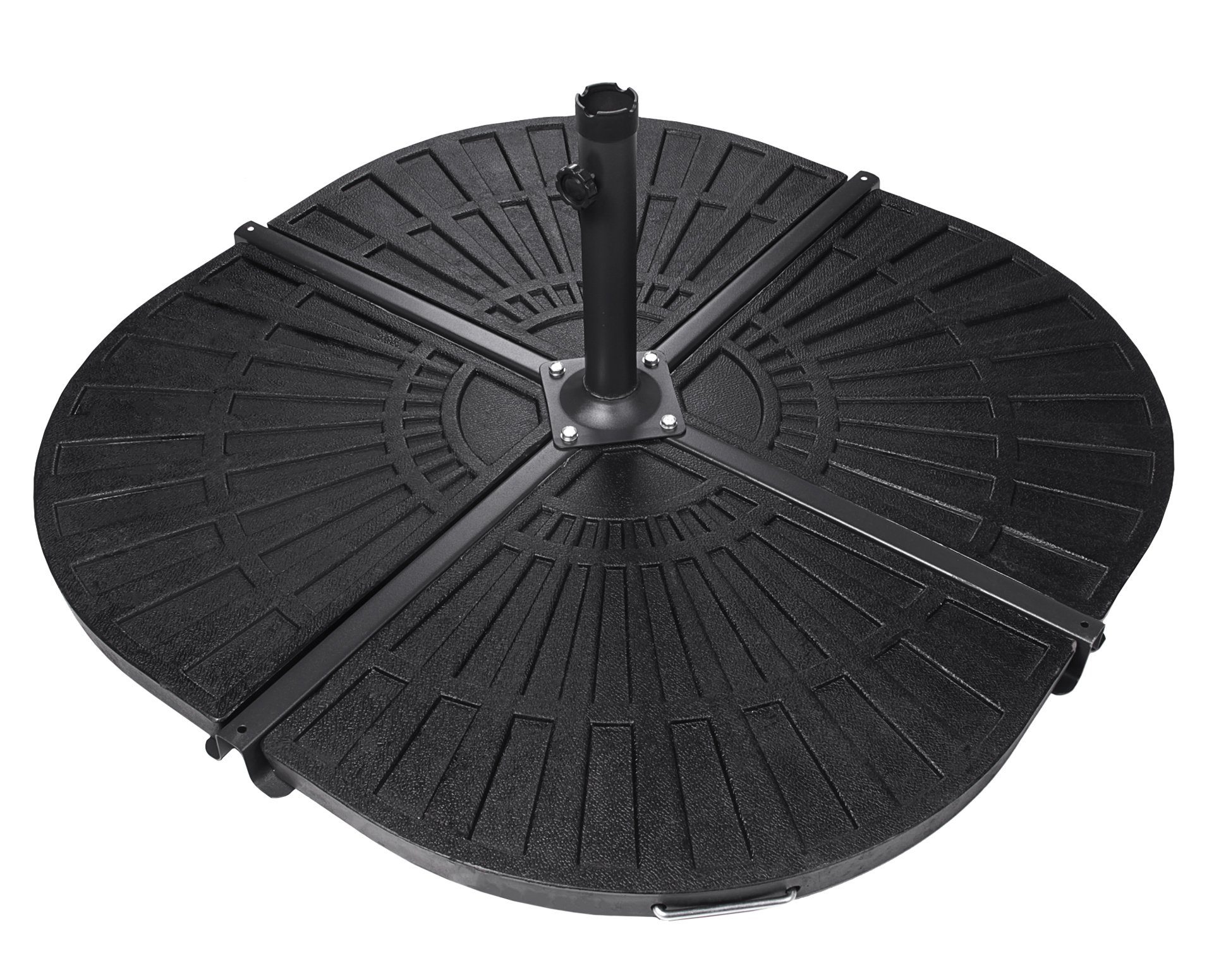 ONDIS24 Schirmständer Kreuzständer für Sonnenschirme Standrohre 35 bis 43 mm inklusive 4 Platten zum Beschweren je 12 kg schwarz