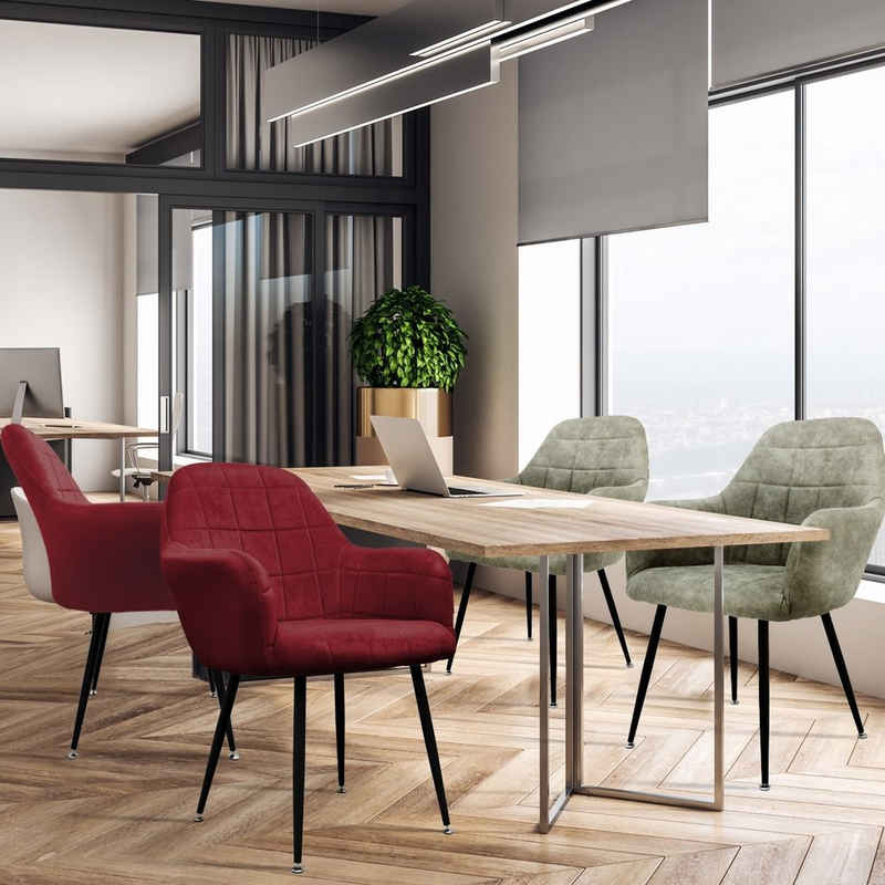 ML-DESIGN Stuhl Esszimmerstühle mit Rücken und Armlehnen aus Ergonomische Stühle (4 St), 4er Set Küchenstühle Rot&Grün 58x60x84cm aus Samt&Kunstleder
