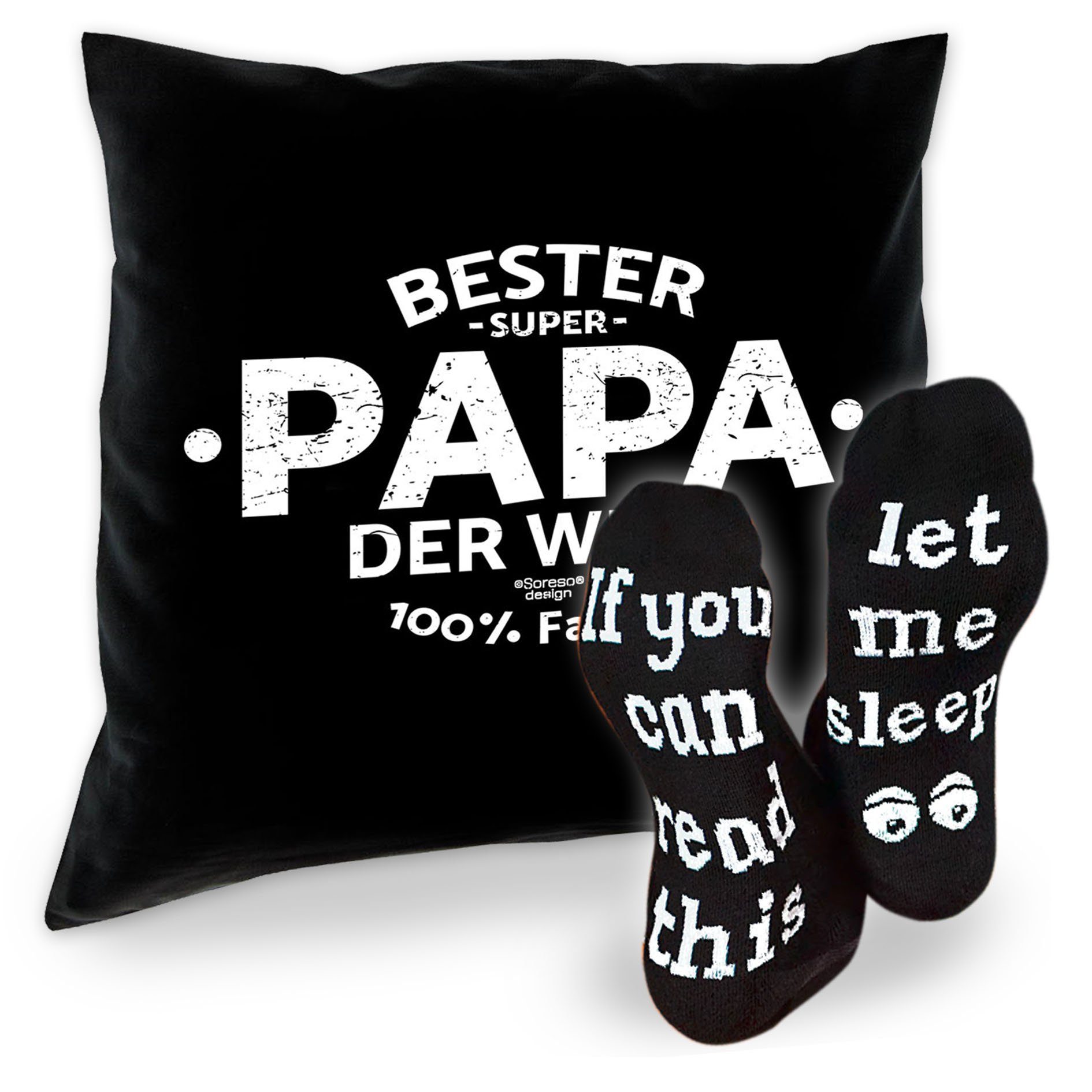 Geschenkidee Dekokissen Kissen Socken Welt Bester Sprüche Soreso® Sleep, Geschenke für Väter Papa schwarz der &