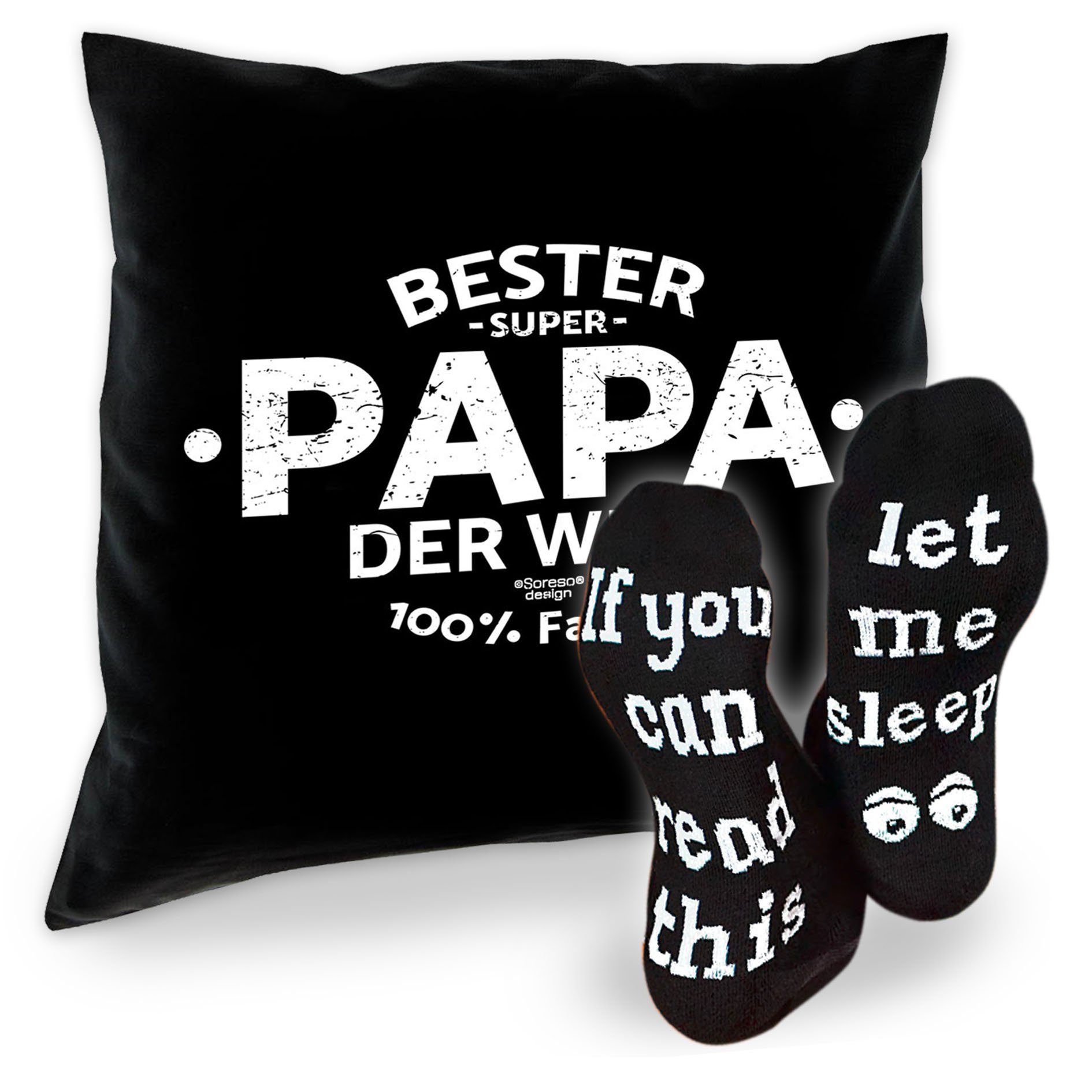 Soreso® Dekokissen Kissen Bester Papa der Welt & Sprüche Socken Sleep