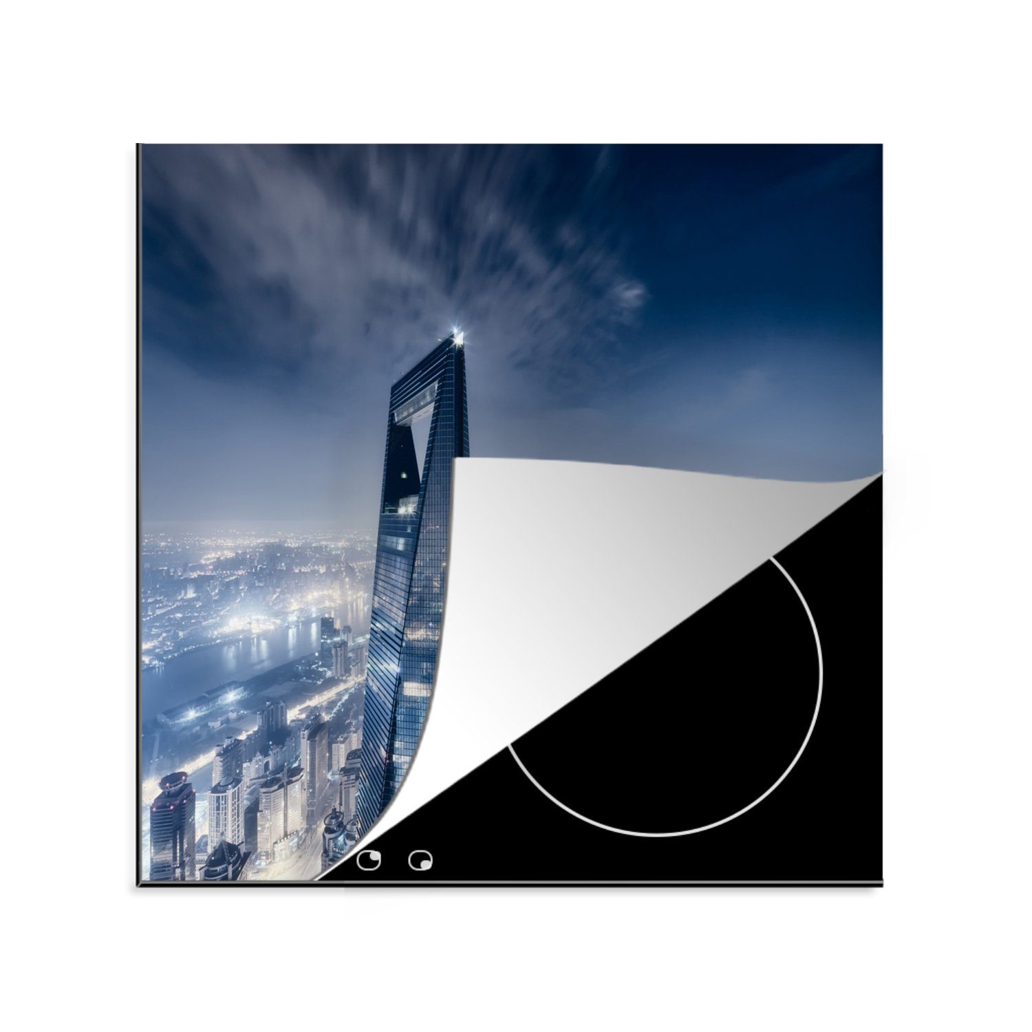 MuchoWow Herdblende-/Abdeckplatte Luftaufnahme von Shanghai mit dem Shanghai World Financial Center, Vinyl, (1 tlg), 78x78 cm, Ceranfeldabdeckung, Arbeitsplatte für küche