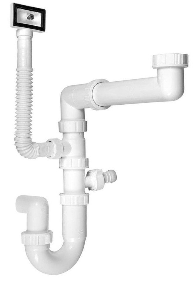 Bruckner Siphon Spülbecken-Siphon raumsparend, mit Überlauf und Anschluss 6/4", DN40, Bruckner-155-126-0