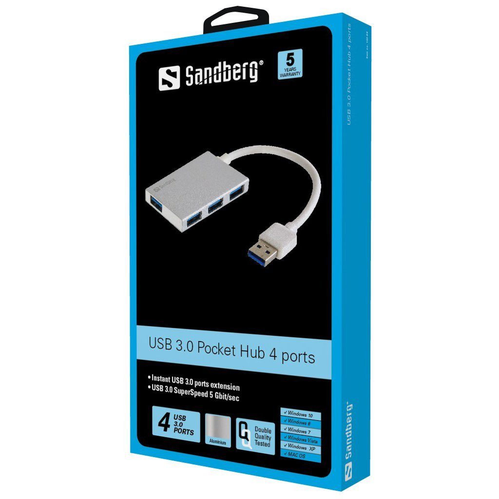 Sandberg SANDBERG USB 3.0 Pocket Hub mit 4 Anschlüssen Smartphone-Kabel
