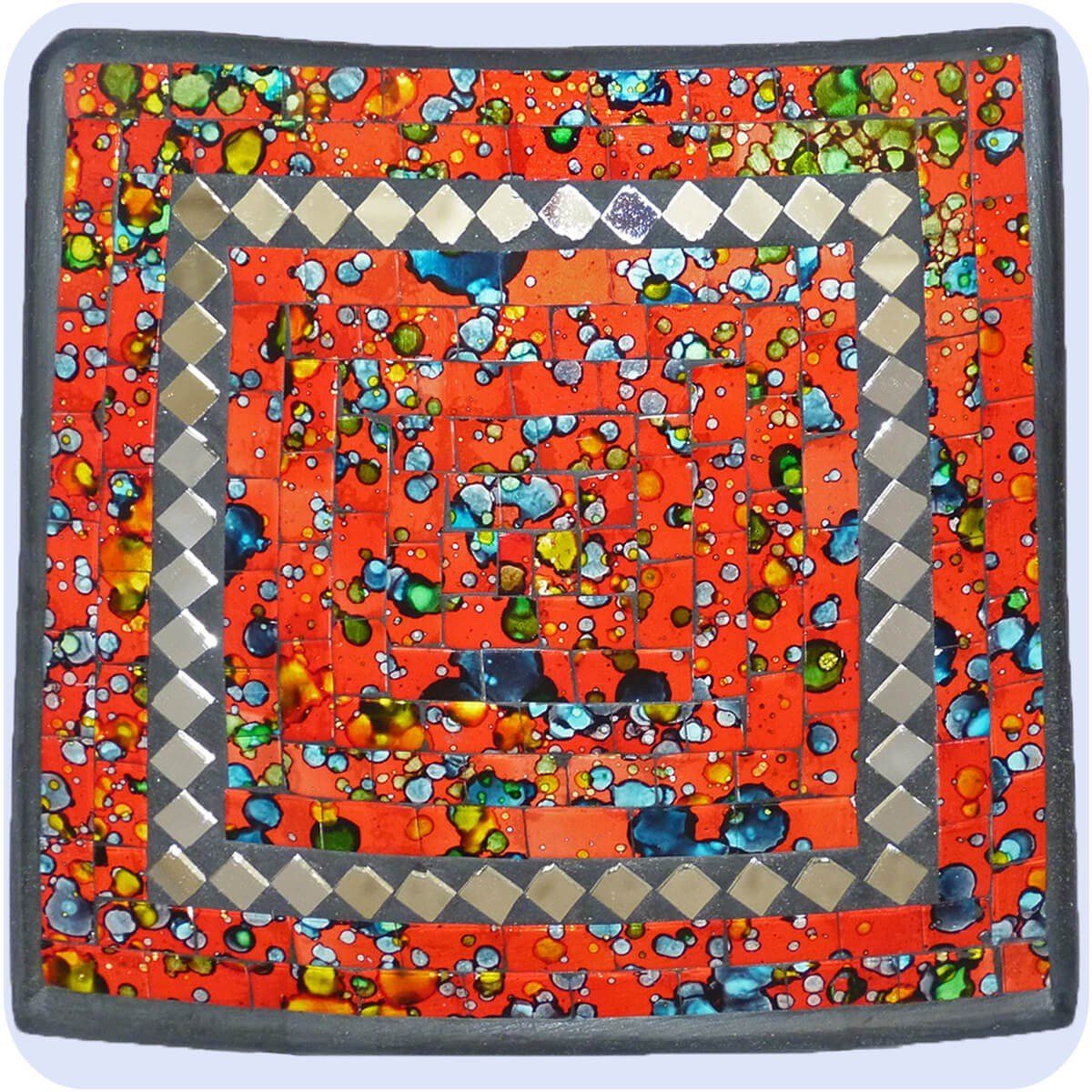 SIMANDRA Dekoschale Mosaik Schale Quadrat mit Spiegel ca. 25 cm (1 Stück) Rot