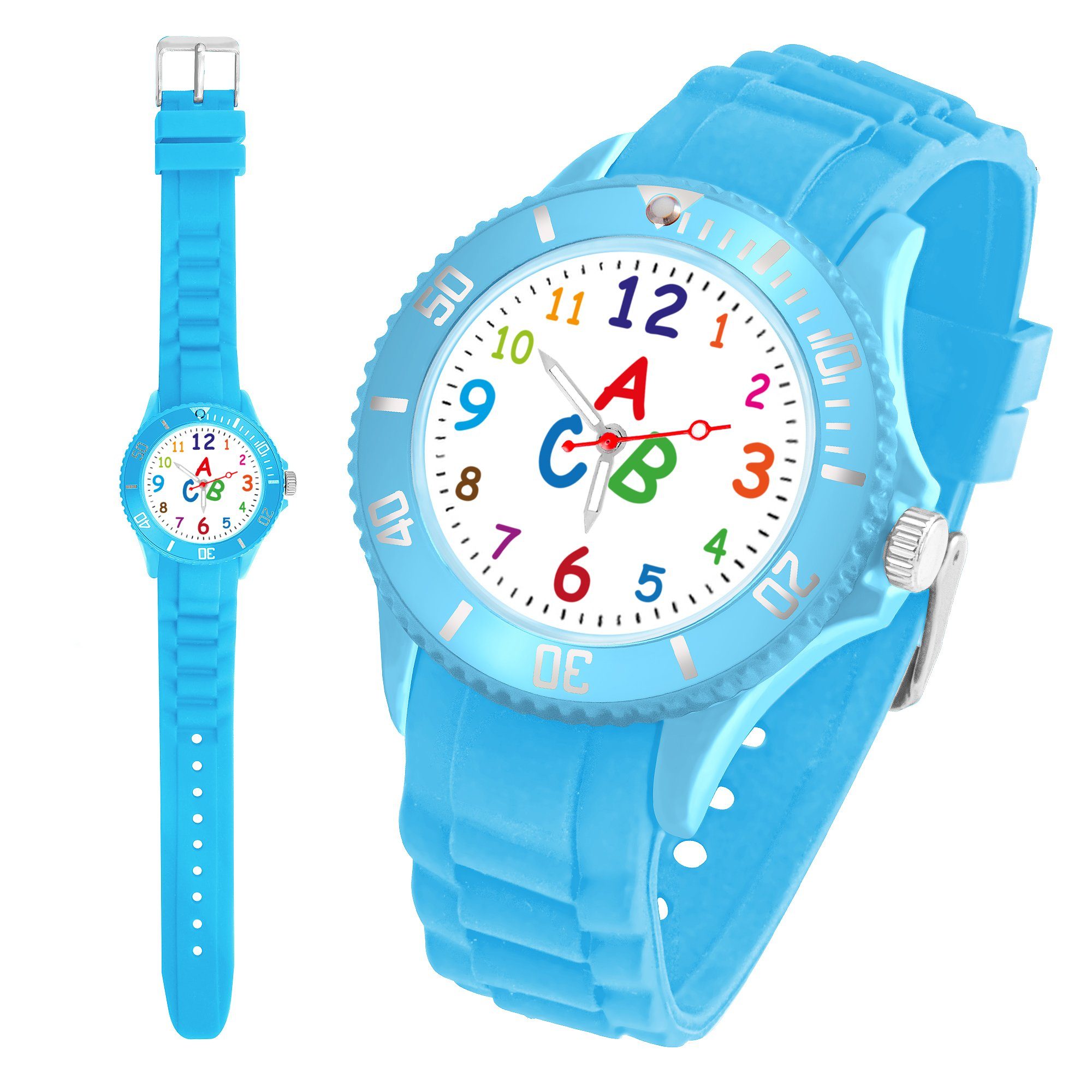 Taffstyle Quarzuhr Kinder Armbanduhr Uhr Bunt, Analog Silikonuhr Kinderuhr Bunte Sportuhr 34mm Silikon Farbige ABC Lernuhr Zahlen Quarz Türkis