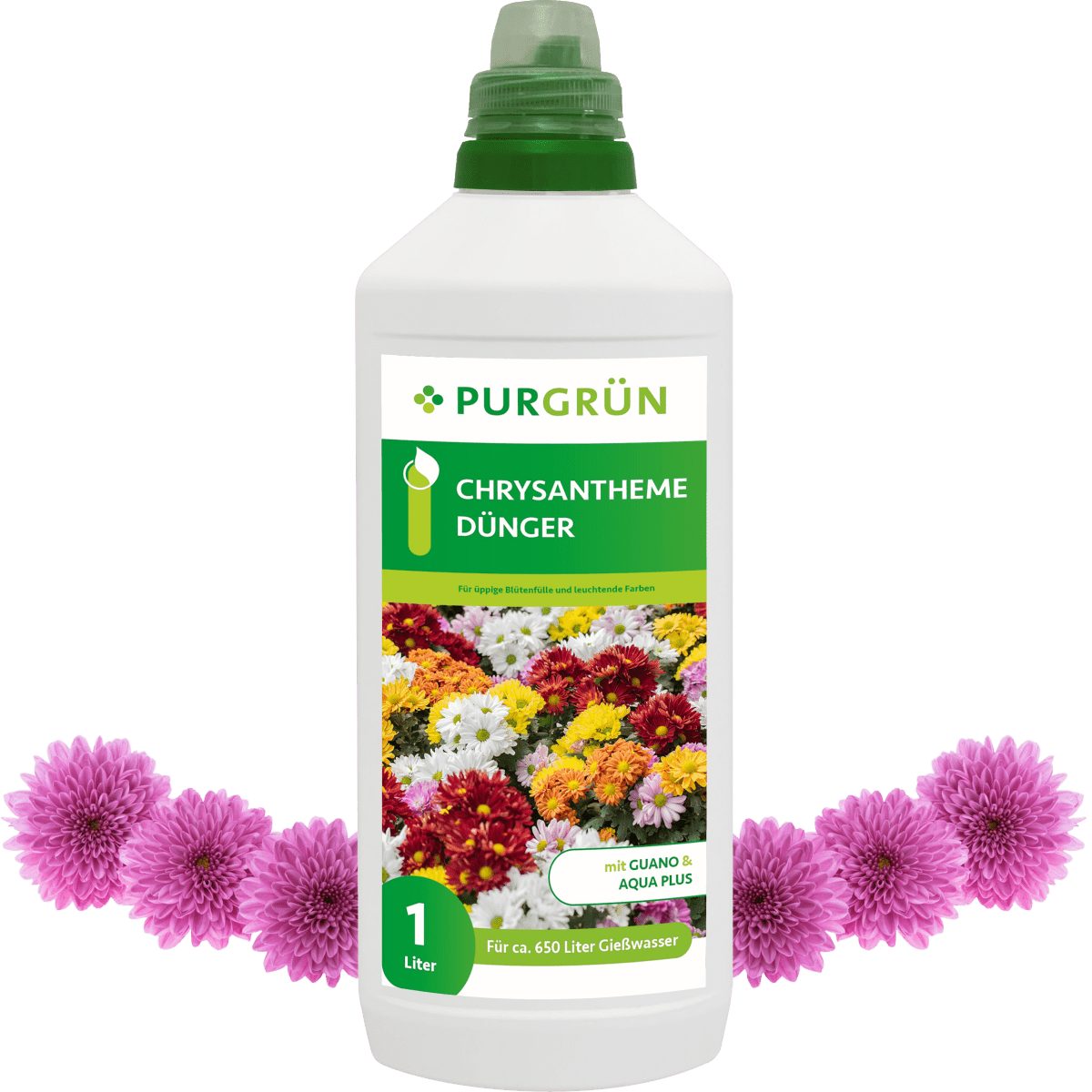 Blumendünger Purgrün Chrysantheme Dünger, NPK 8+8+6, Guano & Aqua Plus, 1L
