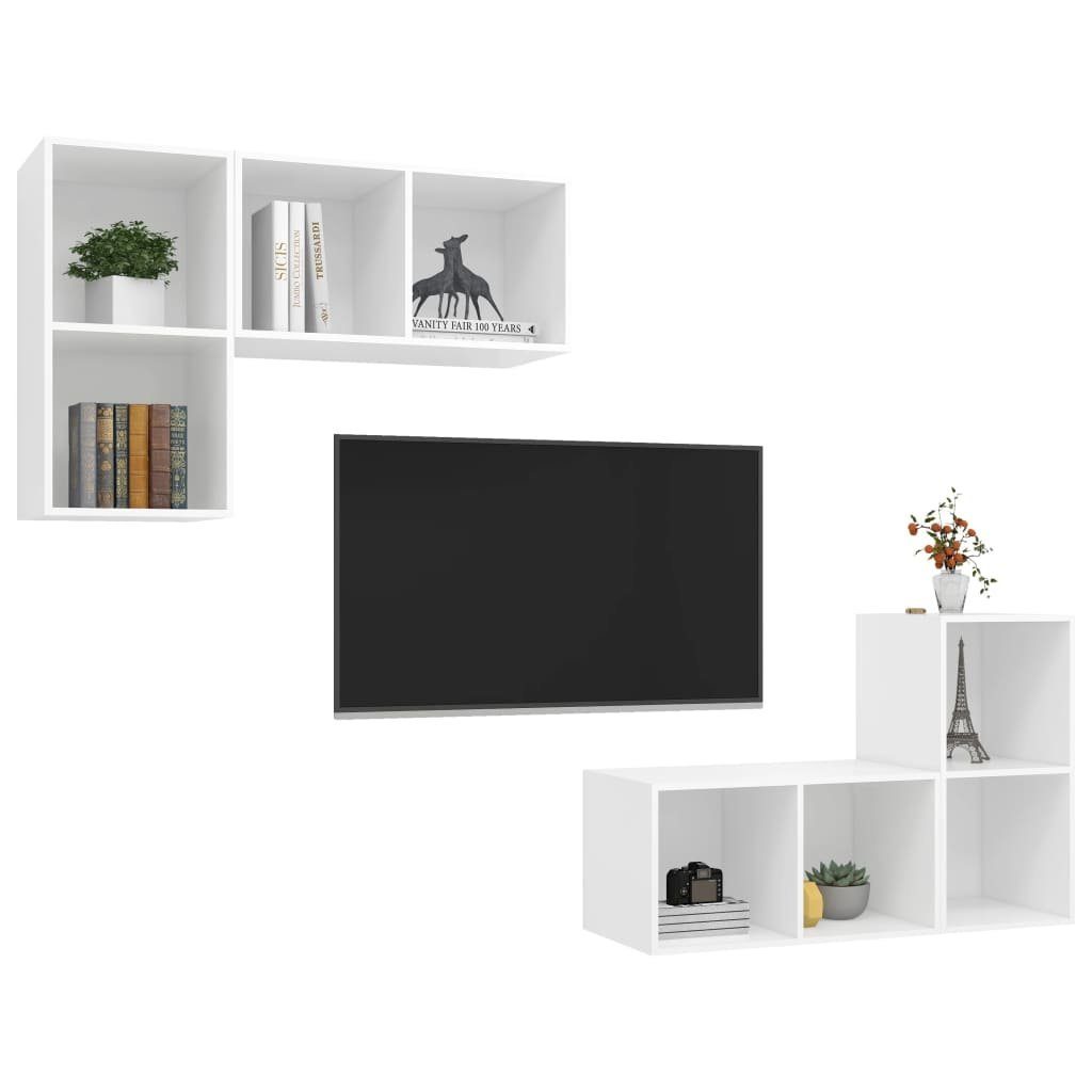 Weiß 4 Stk. Holzwerkstoff vidaXL (4-St) TV-Wandschränke TV-Schrank