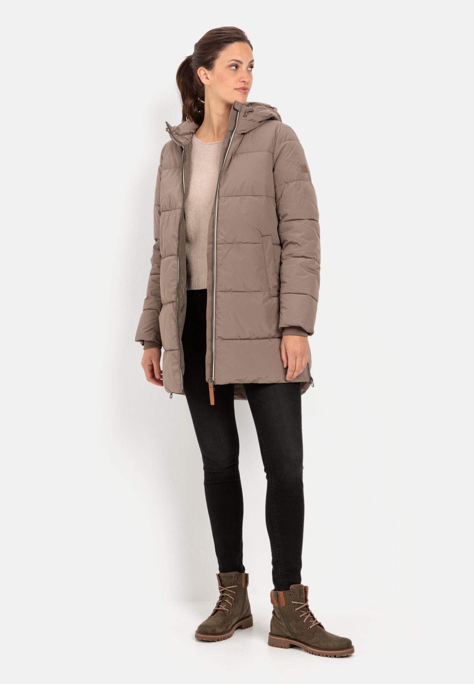 camel active Steppmantel aus recyceltem Polyester Langarm Kordelzug