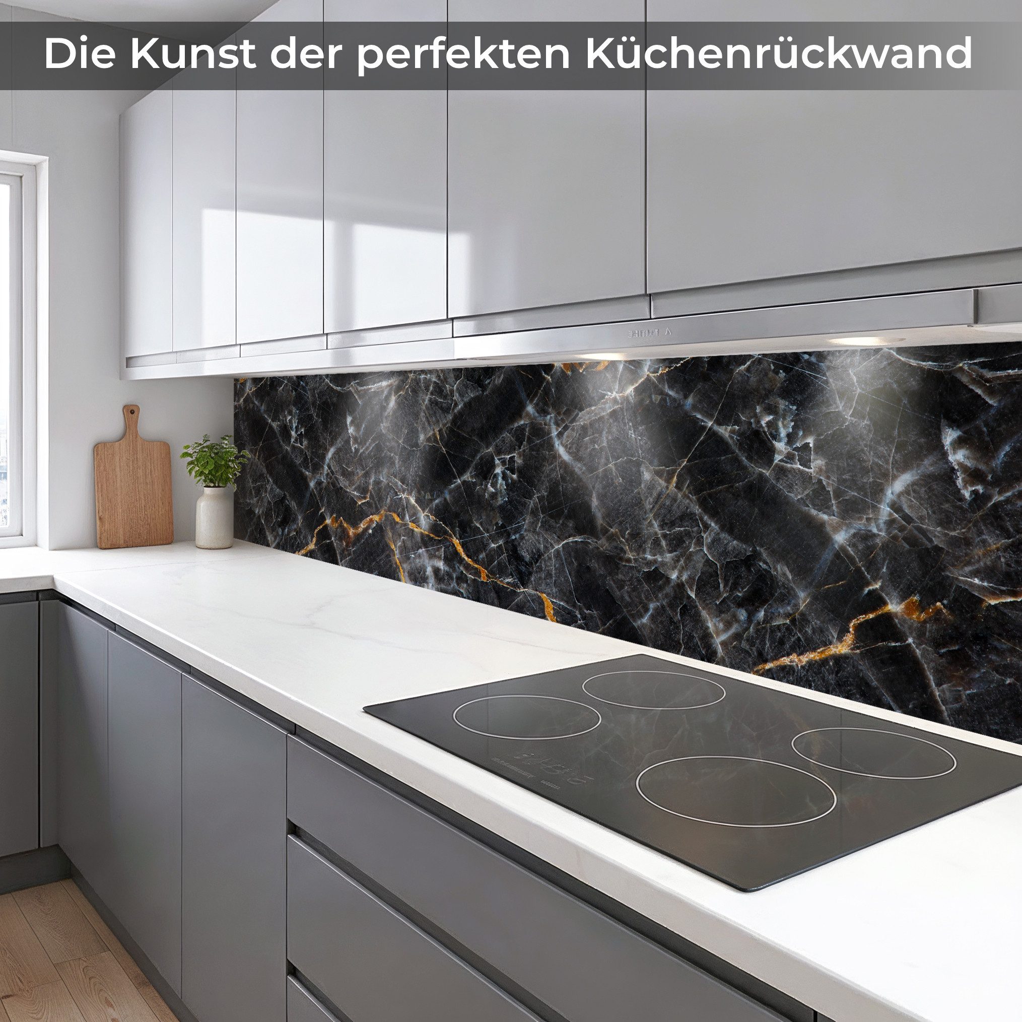Rodnik Küchenrückwand Marmor schwarz, monolithische ABS-Platte mit Direktdruck, formstabil und langlebig