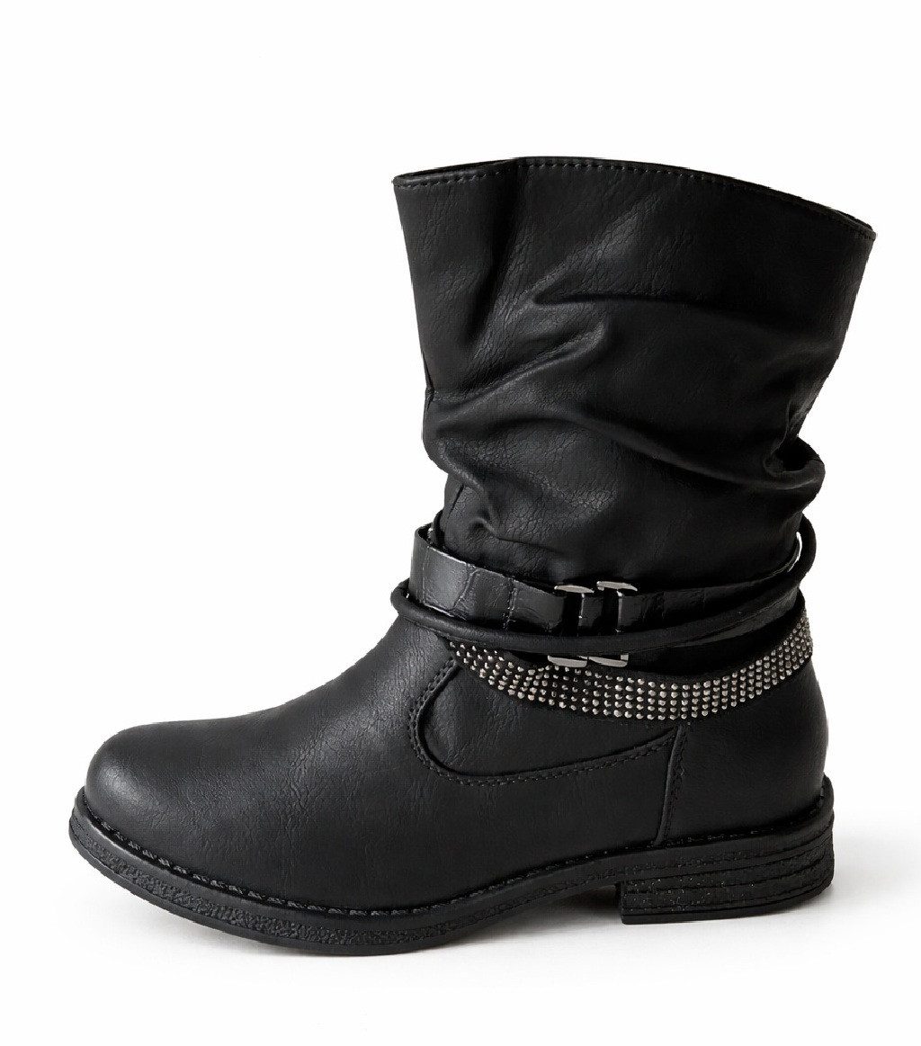 Pogolino 1573 Bikerboots Damen Biker Boots im Used Look leicht gefüttert mit Reißverschluss
