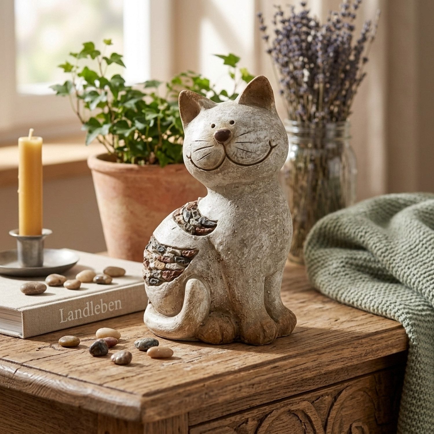 Macosa Home Dekofigur Katze 21 cm Grau Beige Katzenfigur Polyresin (1 St., Tierfigur modern Kätzchen), Deko Figur Dekokatze Gartendeko – Bild 2 von 4