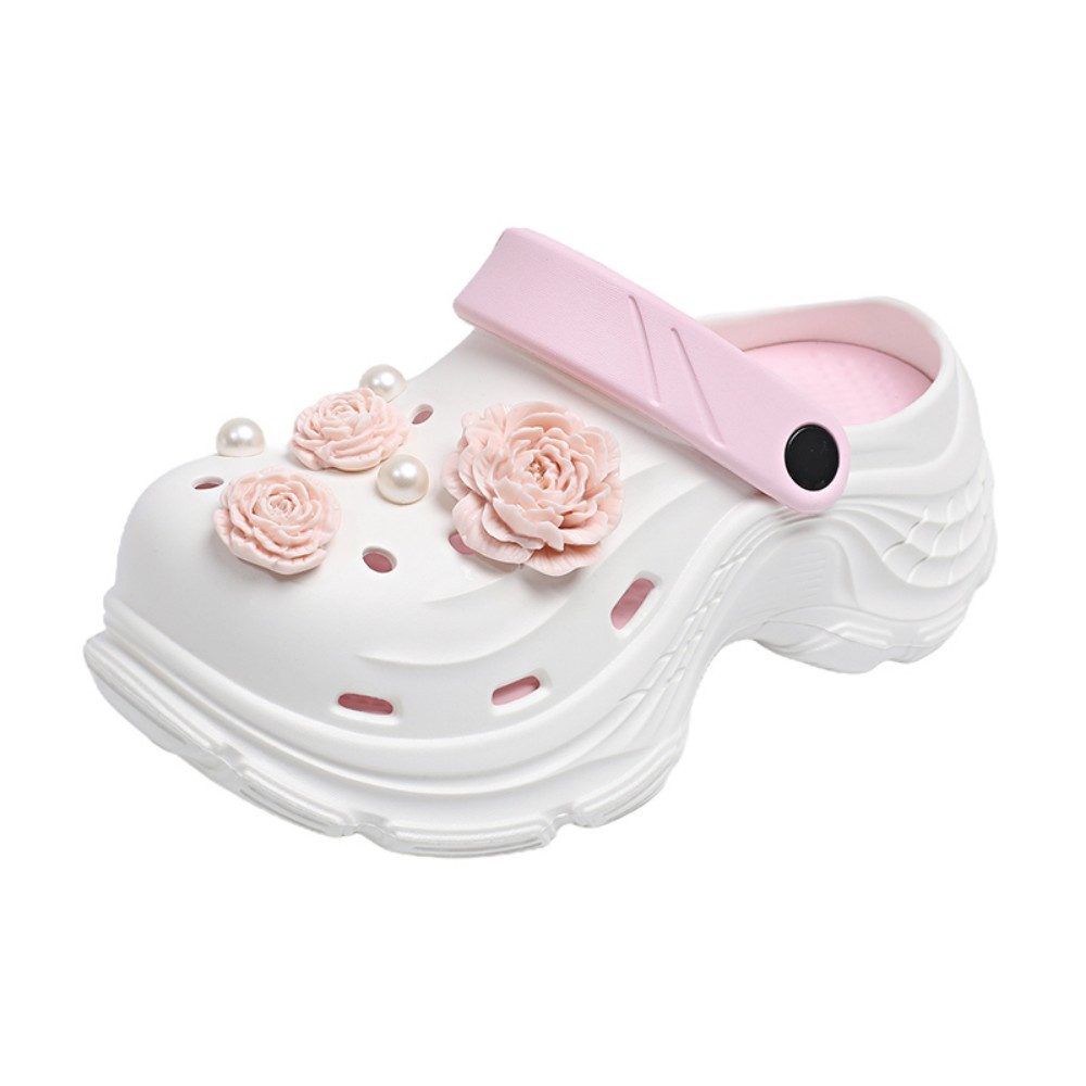 HUSK'SWARE Damen Clogs mit Blumen & Perlen Clog (Süßes Blumen-Design, Leicht & bequem) Weiches & flexibles EVA-Material Rutschfeste Sohle