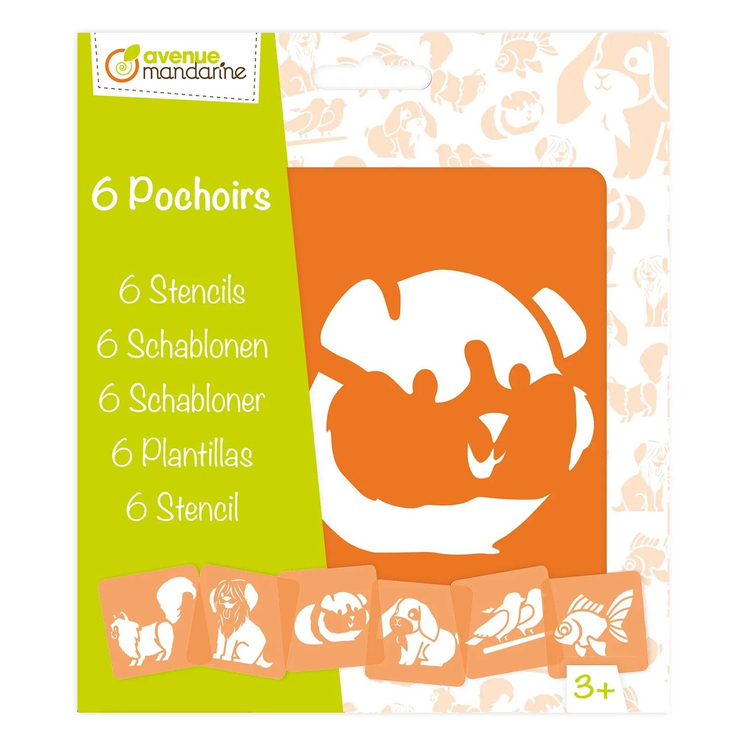Avenue Mandarine Malschablone 3x 6 tlg Schablonenset für Kinder, Haustiere Orange 42445MD, Schablone