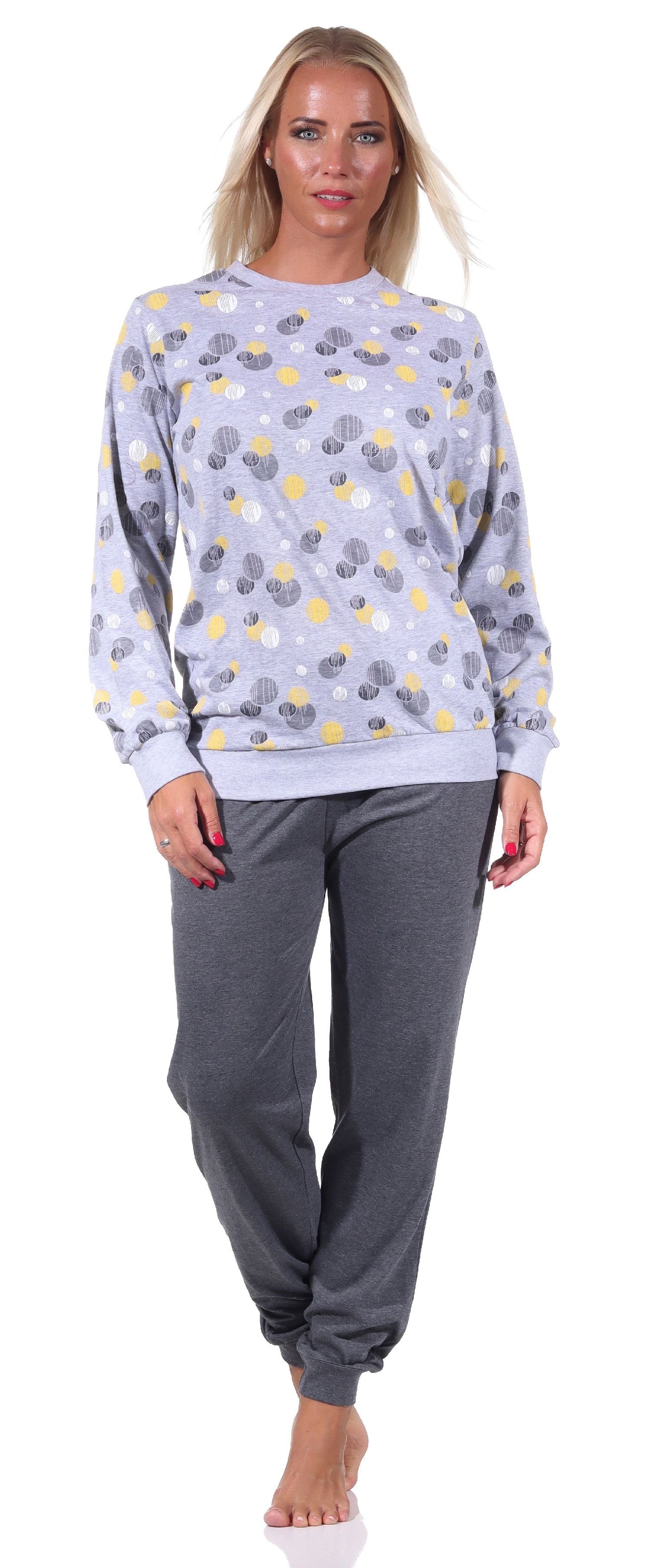 Damen / mit in Optik Normann 750 Tupfen Schlafanzug - Pyjama Punkte Bündchen gelb 212