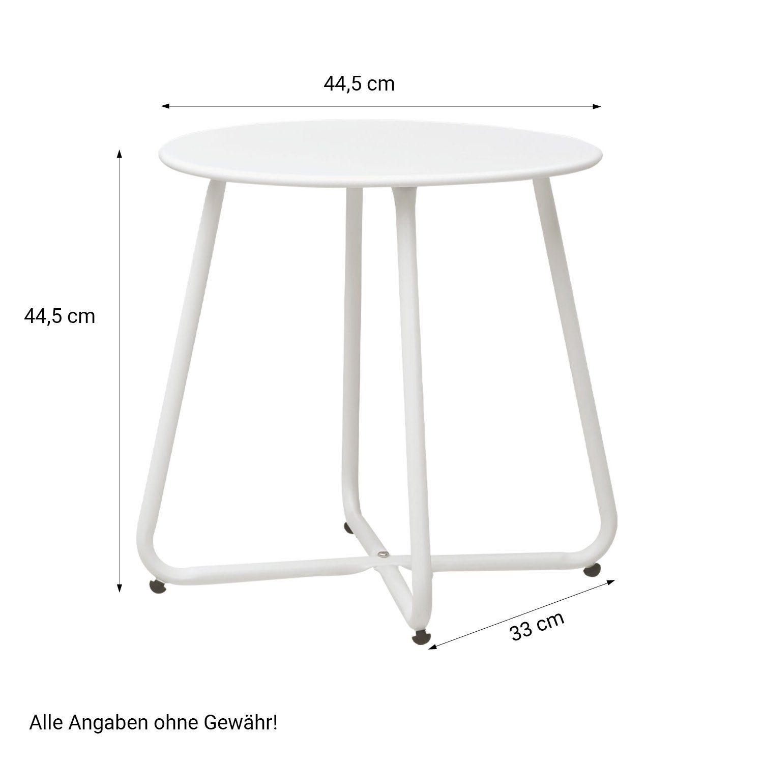 Homestyle4u Beistelltisch Gartentisch Rund Metall Balkontisch Tisch Kaffeetisch 45 cm, Weiß