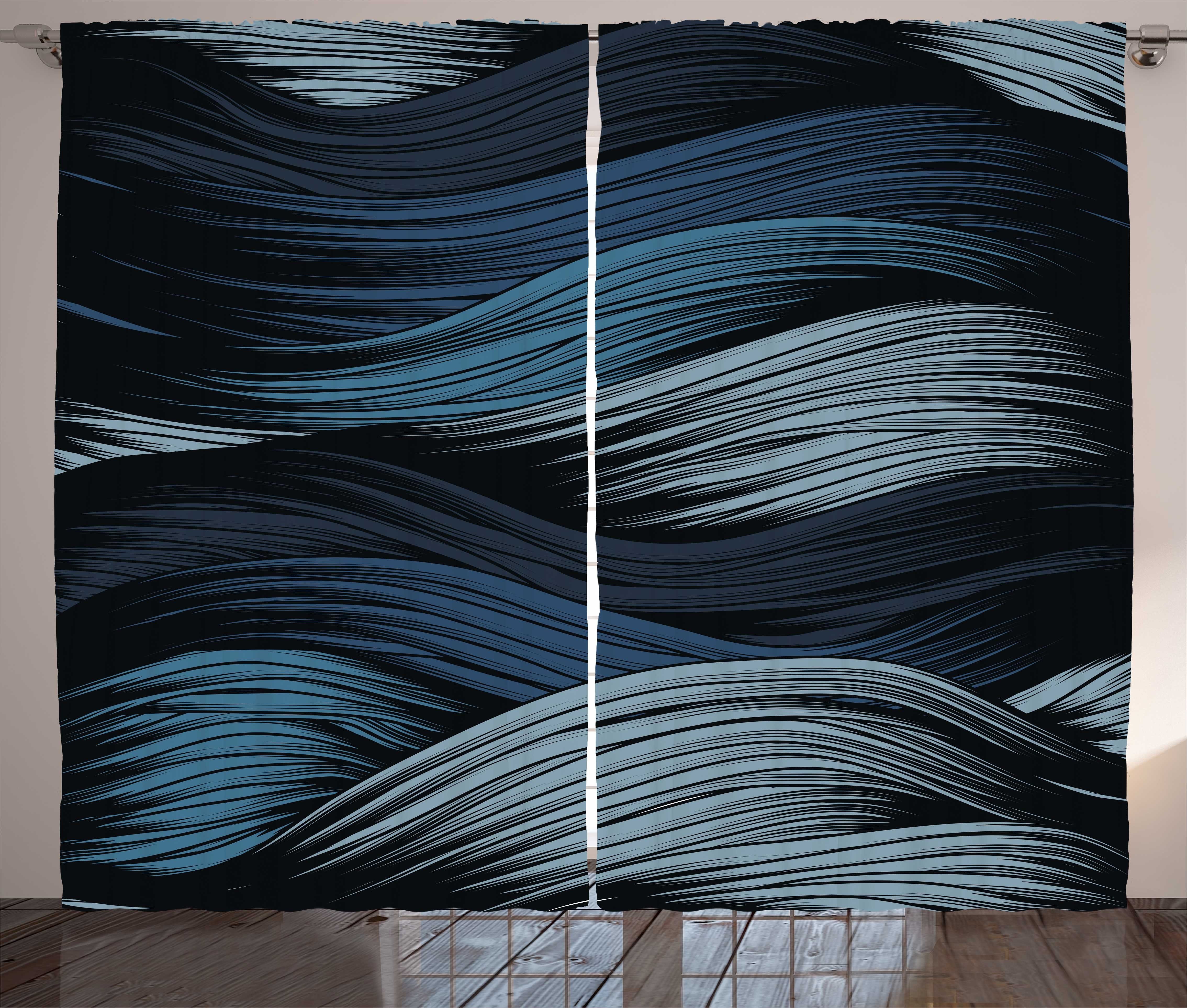 Gardine Schlafzimmer Kräuselband Vorhang mit Schlaufen und Haken, Abakuhaus, japanisch Abstrakt Curly Ozean Motiv
