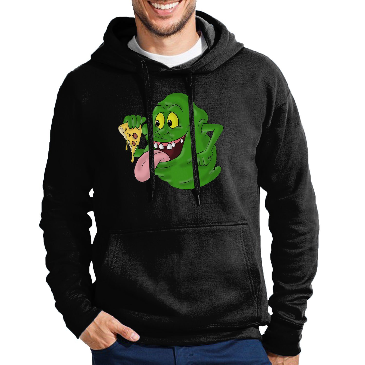 Blondie & Brownie Hoodie Herren Slimer Ghostbusters Geist Pizza Mit Kapuze Schwarz