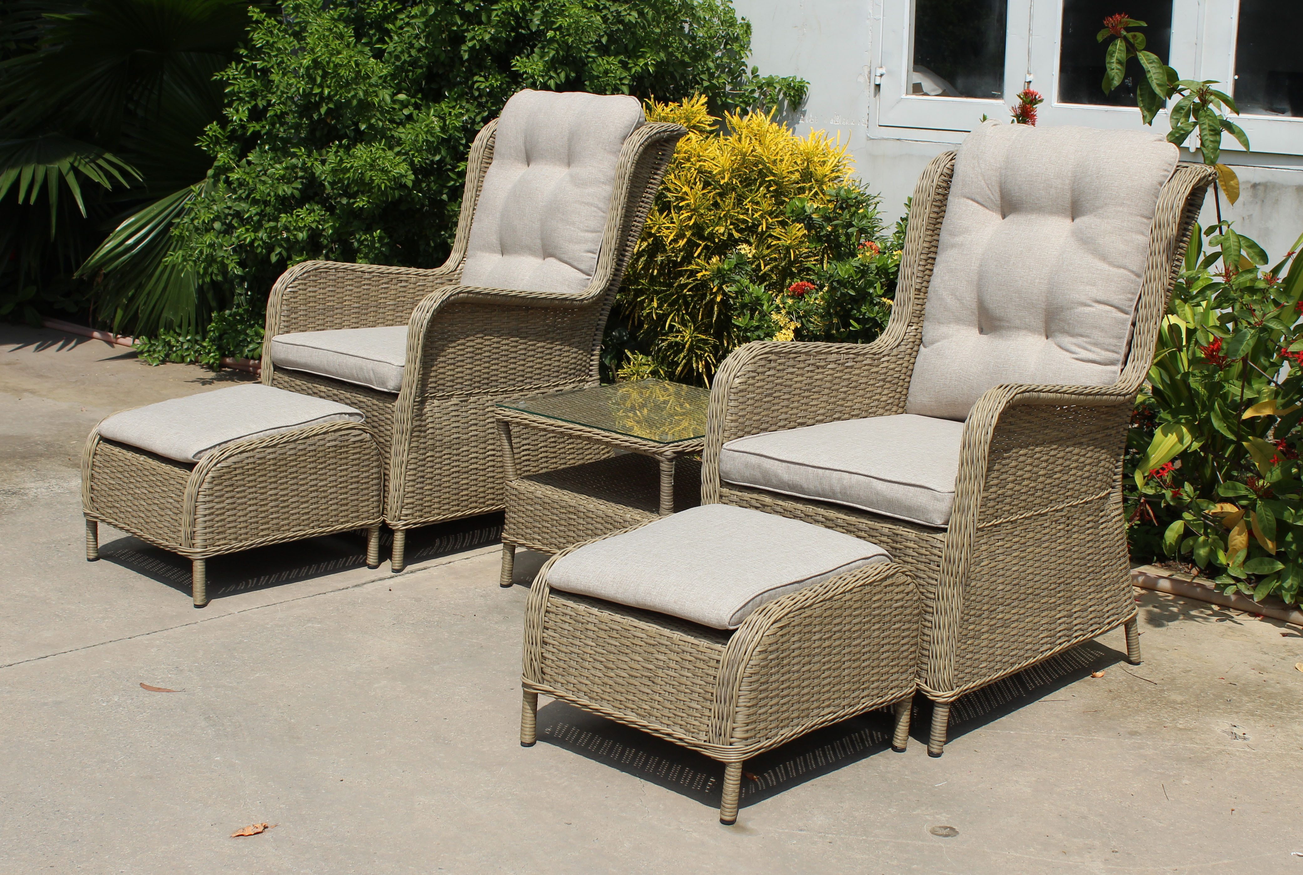 Garden Pleasure Garten-Essgruppe, Sessel-Set »VALENCIA«, (Set), 2 Sessel, 2 Hocker, Tisch LxB: 54x43 cm, inkl Auflagen