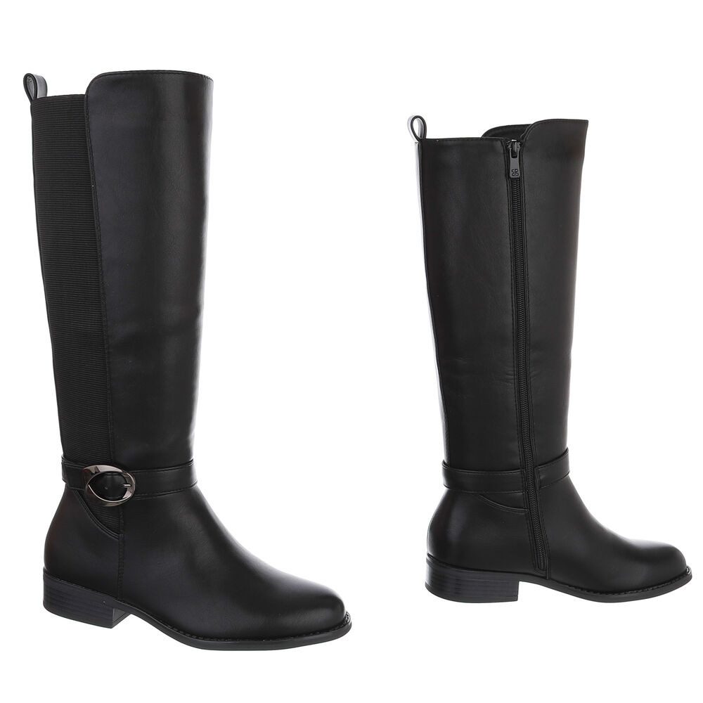 Ital-Design Damen Langschaftstiefel mit Schnallen-Detail Stiefel (92125551) Blockabsatz Flache Stiefel in Schwarz – Bild 4 von 5