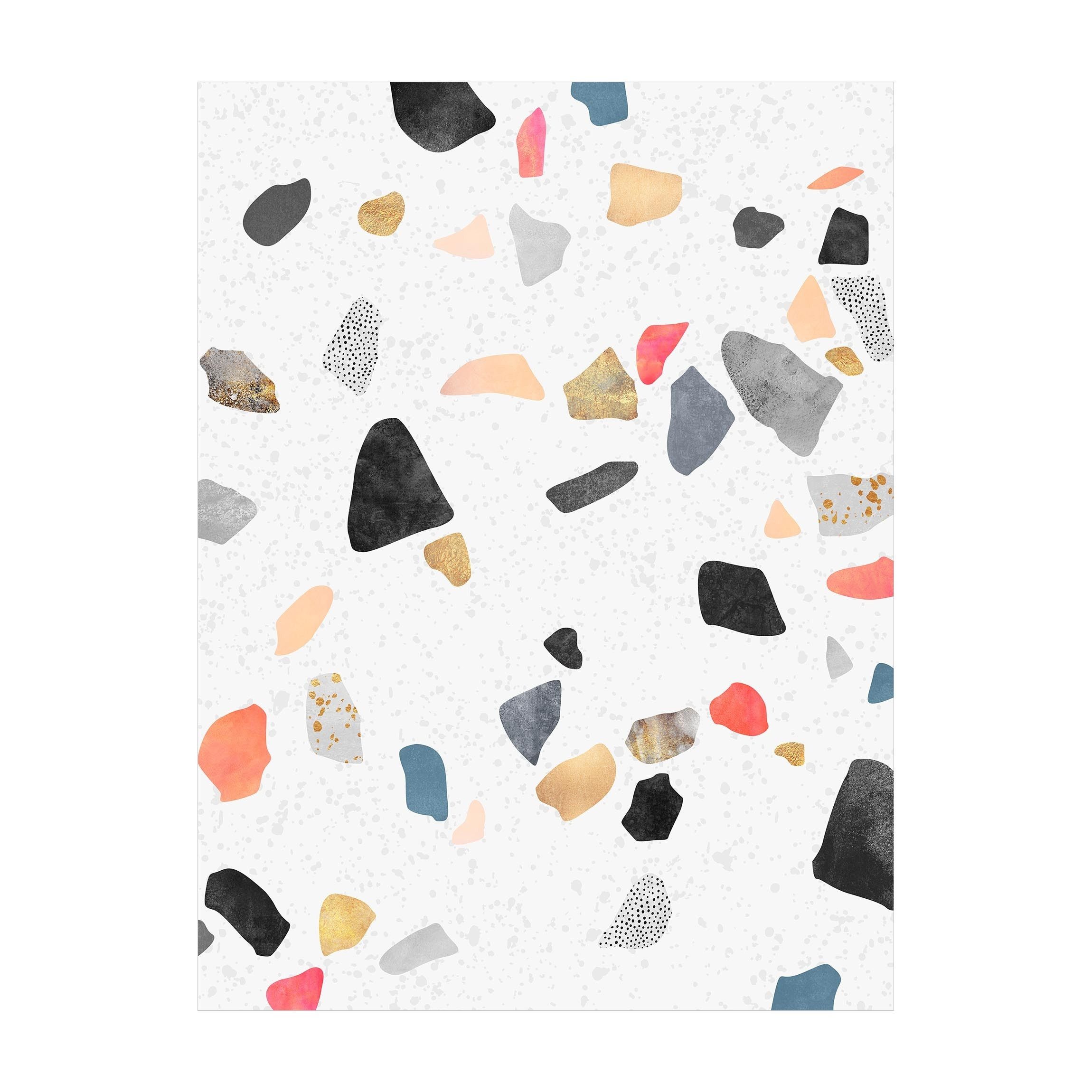 Bilderdepot24 Teppich Vinyl Wohnzimmer Flur Küche Muster Abstrakt Terrazzo modern, rechteckig - weiss glatt, nass wischbar (Küche, Tierhaare) - Saugroboter & Bodenheizung geeignet