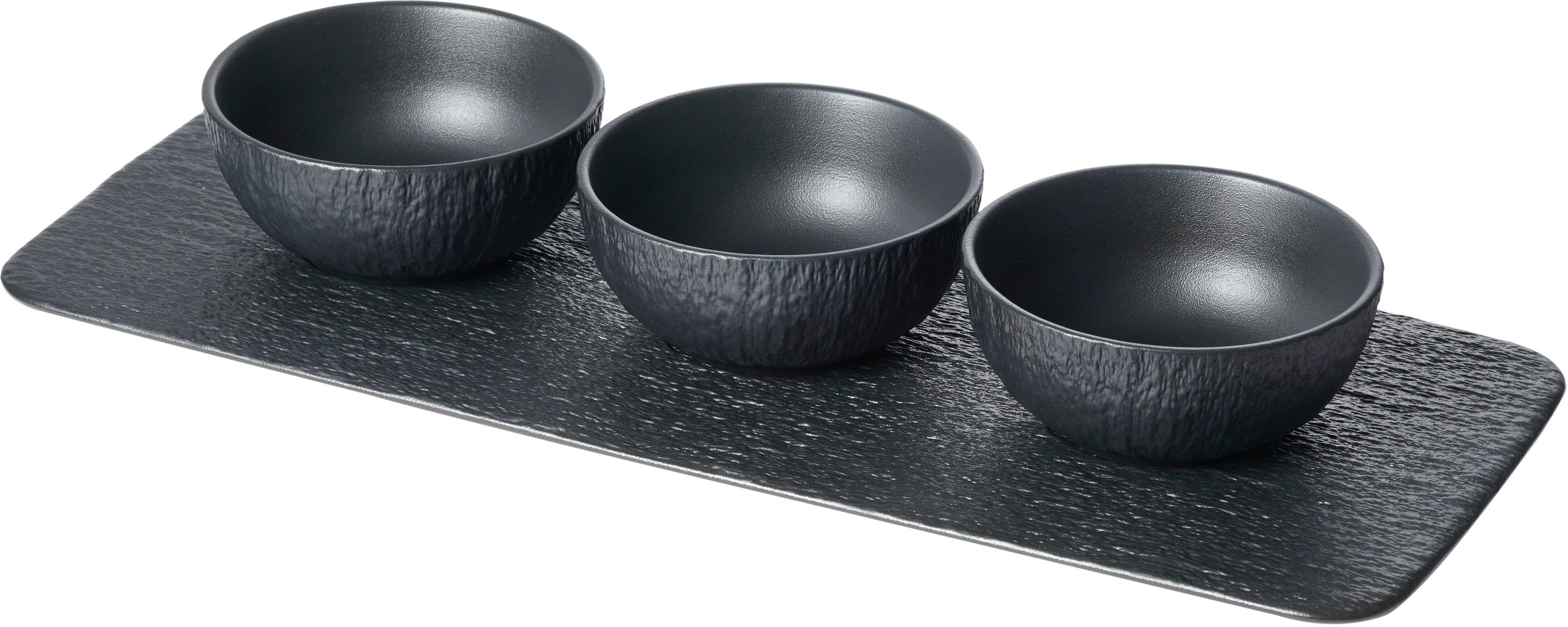 Käfer Dipschale, Steinzeug, (Set, 4-tlg), Kaolin, zweifach gebrannt, je 9 cm Ø, 120 ml, Platte: 28 x 17 cm