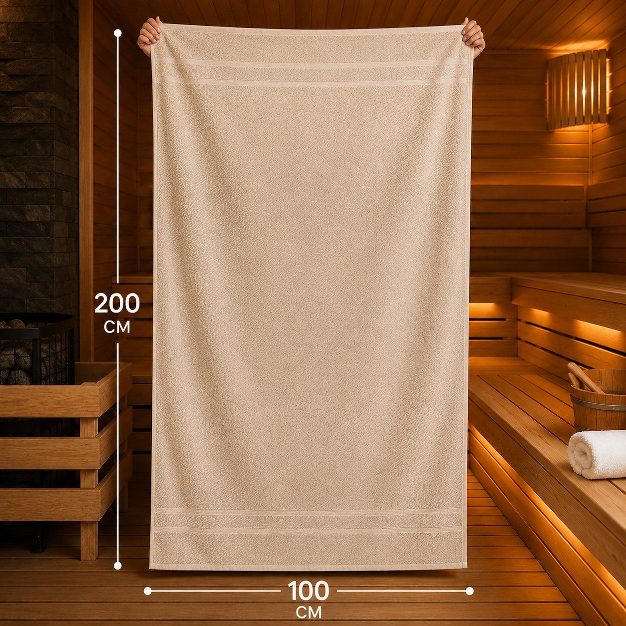 Komfortec Saunatuch 100x200 Extra Große XXL Premium Saunatuch, Unifarben (1-St), extra Große XXL, Schnelltrocknend, Frottee, Weich, Baumwolle – Bild 4 von 5