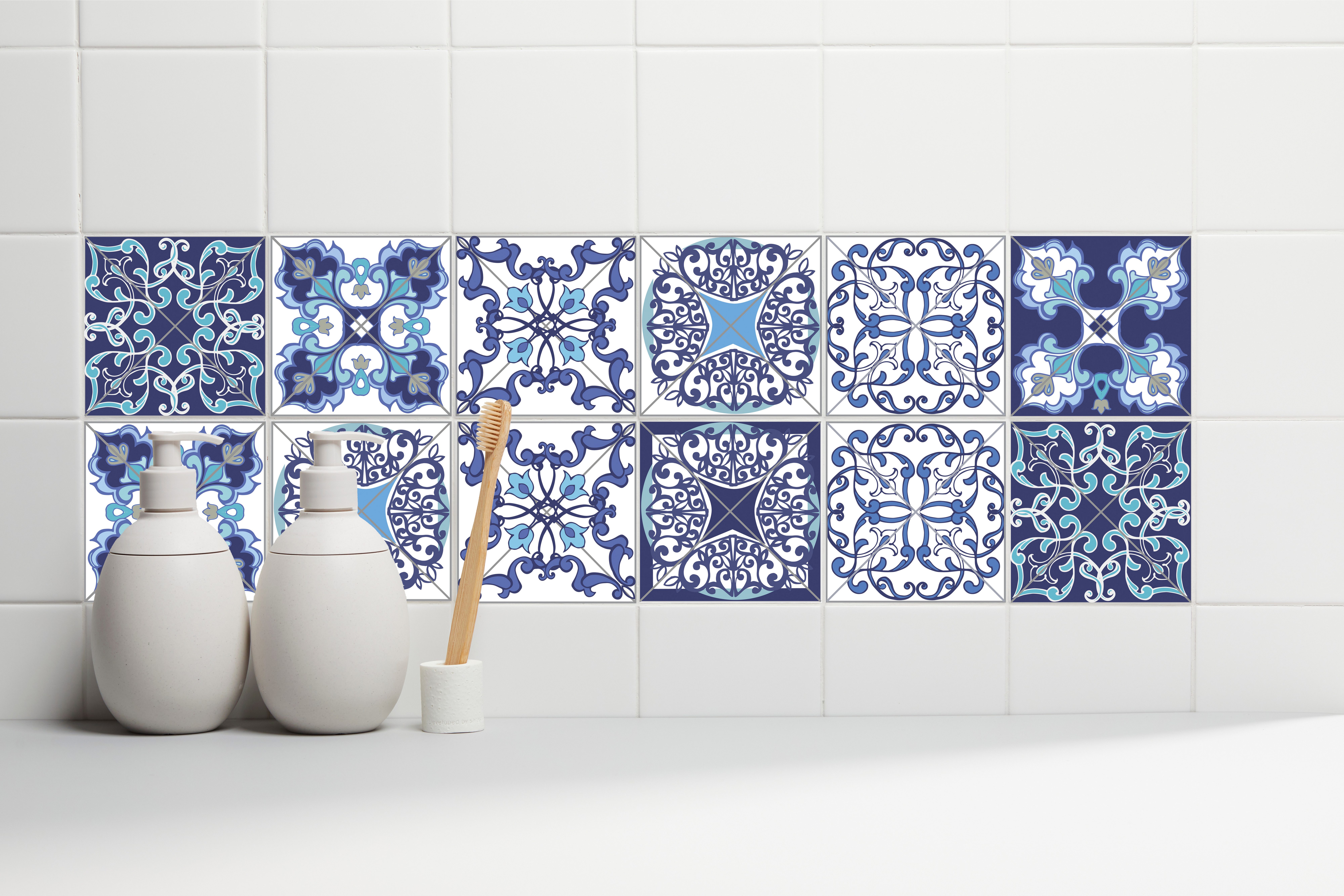 queence Fliesenaufkleber Muster (12 St), Stickerfliesen, selbstklebend, Sticker, 12er Set