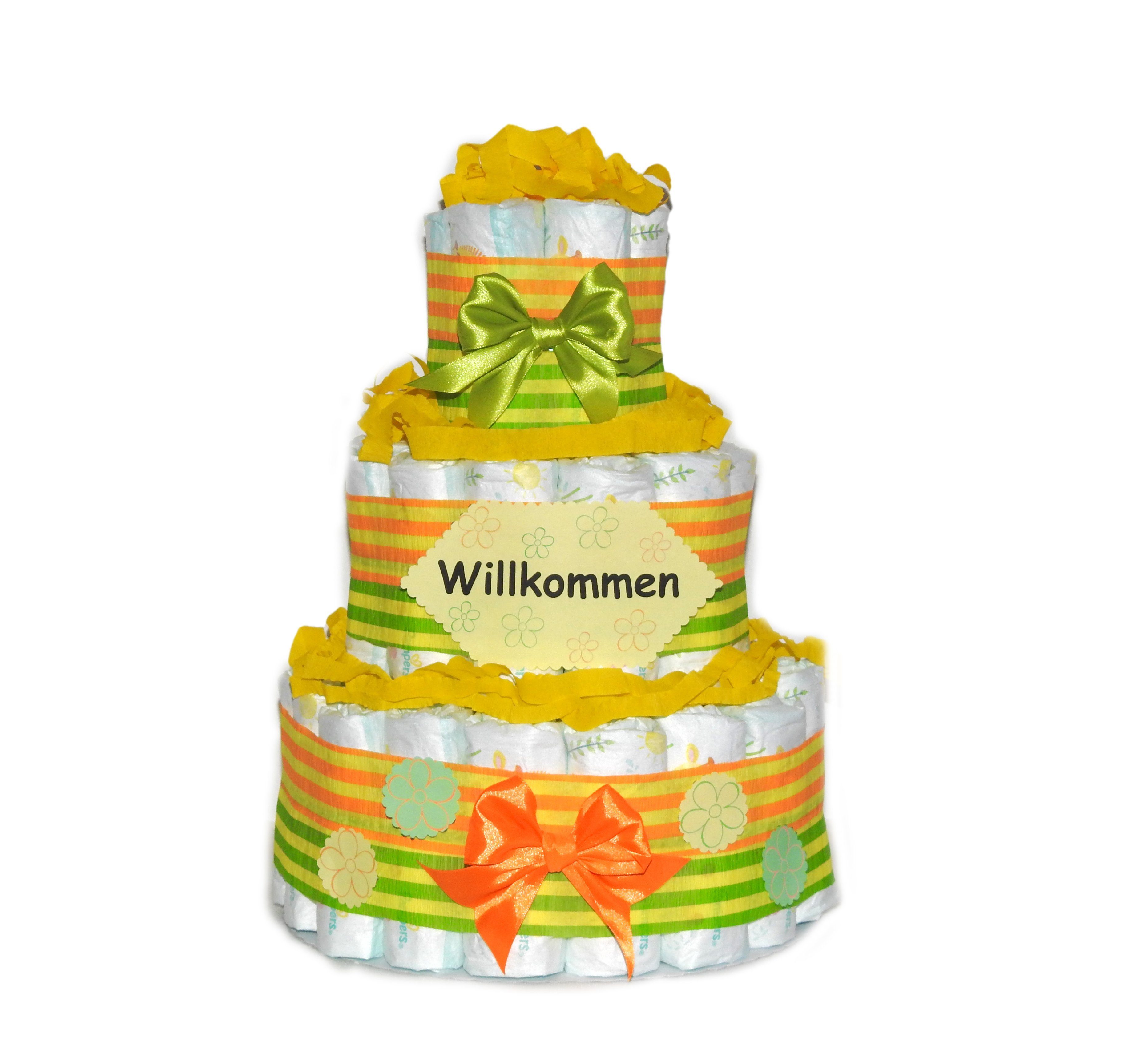 Geschenketorten-Gebhardt Windeln Windeltorte, Geschenk zur Geburt, Windelgeschenk neutral, Flower, Geschenk zur Geburt Neutral
