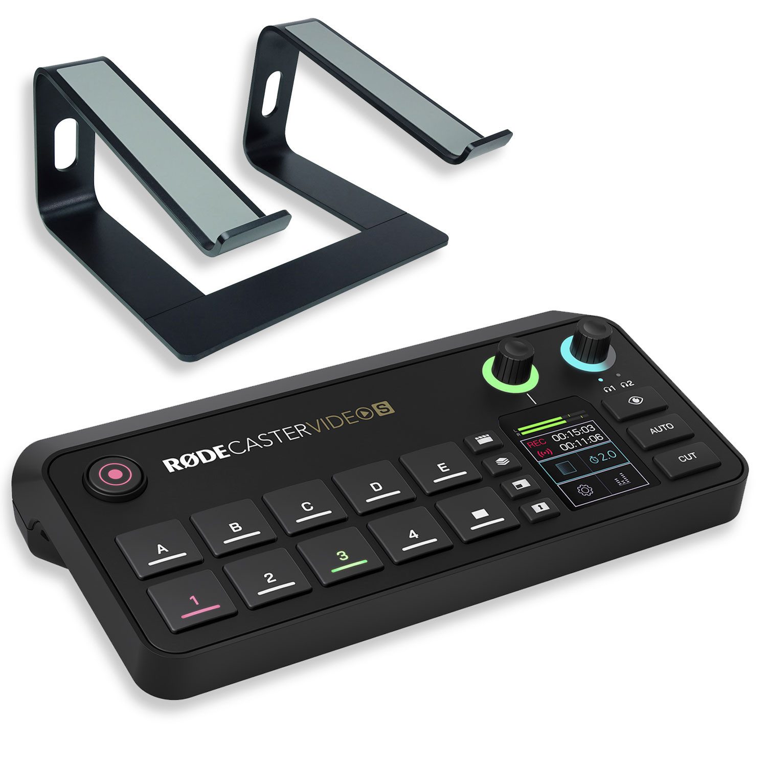 RØDE Rode Rodecaster Video S Produktions-Konsole mit Laptopständer BK Digitales Aufnahmegerät (Video- Audiokonsole)