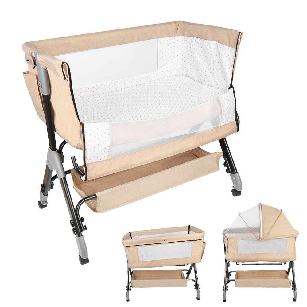 JEOBEST Beistellbett Baby, Grab-and-go Baby Bett mit Matratze & Rädern für günstig online kaufen