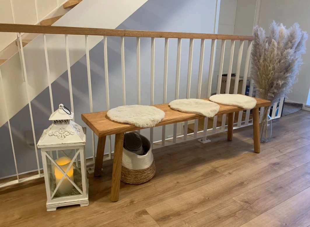 LosBudos Sitzbank aus Eiche massiv, Esszimmerbank / Flurbank mit stabilem Gestell