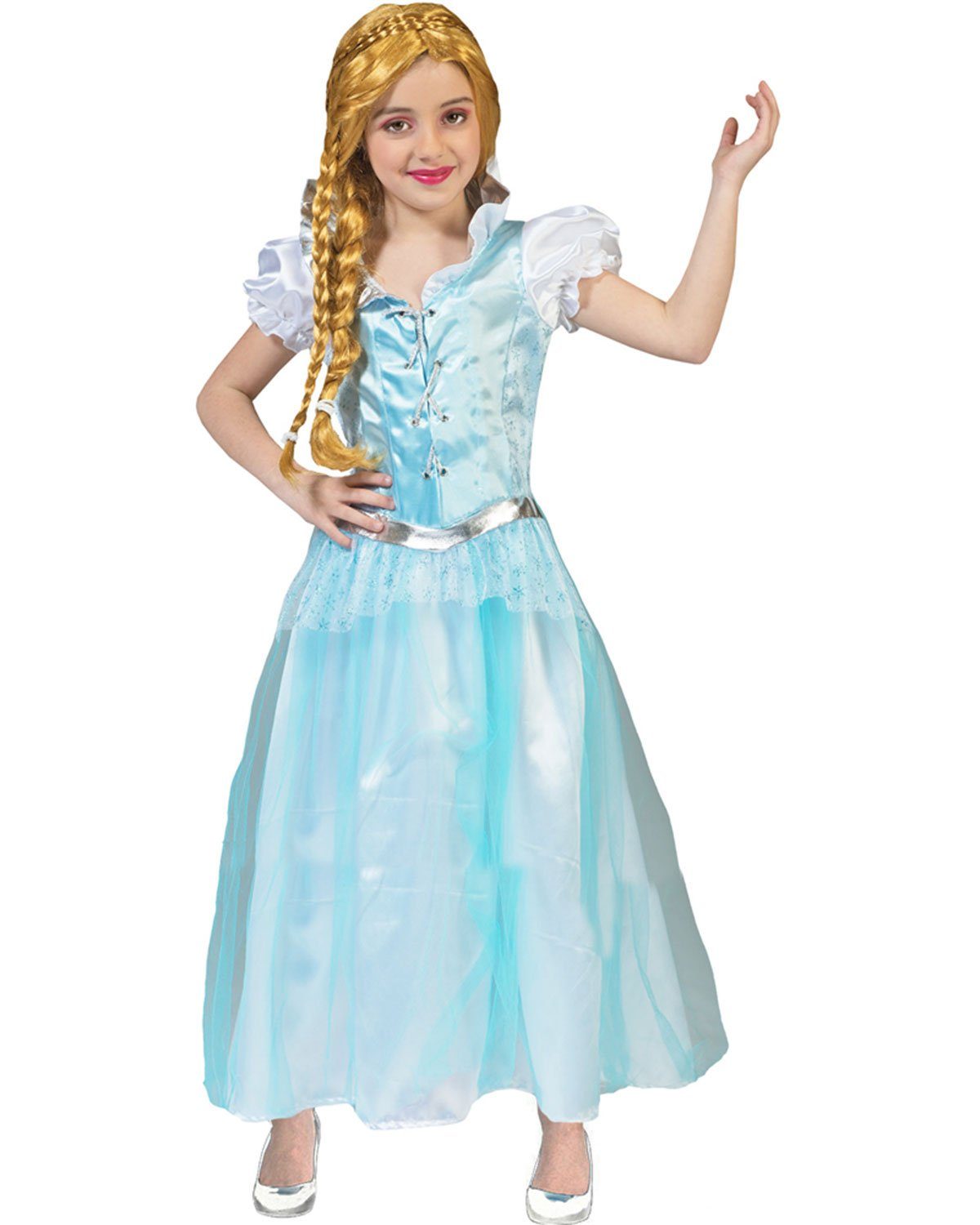 Funny Fashion Kostüm Eisprinzessin Kostüm 'Elsa' für Kinder, Hellblau