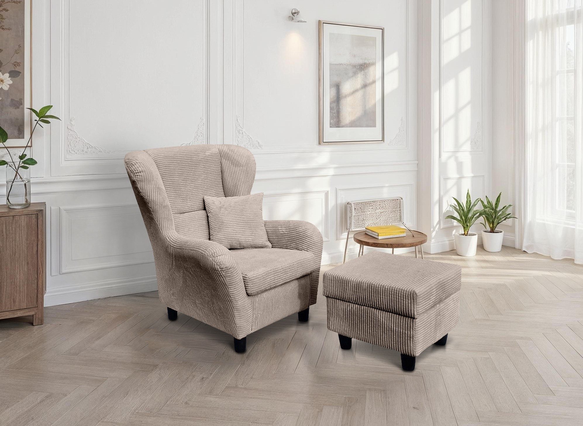 luma-home Ohrensessel 18020 (mit Hocker und Zierkissen, Wellenunterfederung günstig online kaufen