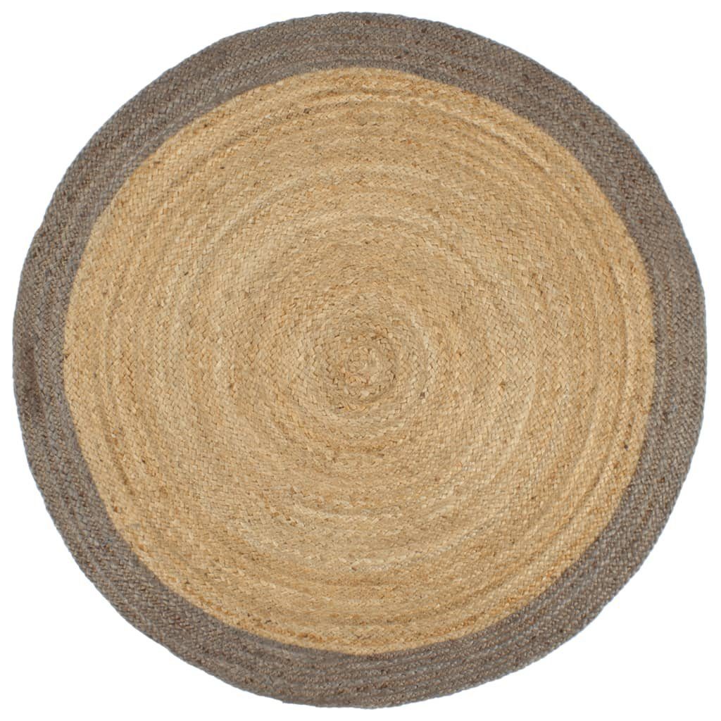 vidaXL Teppich Teppich Handgefertigt Jute mit Grauem Rand 180 cm, Runde günstig online kaufen