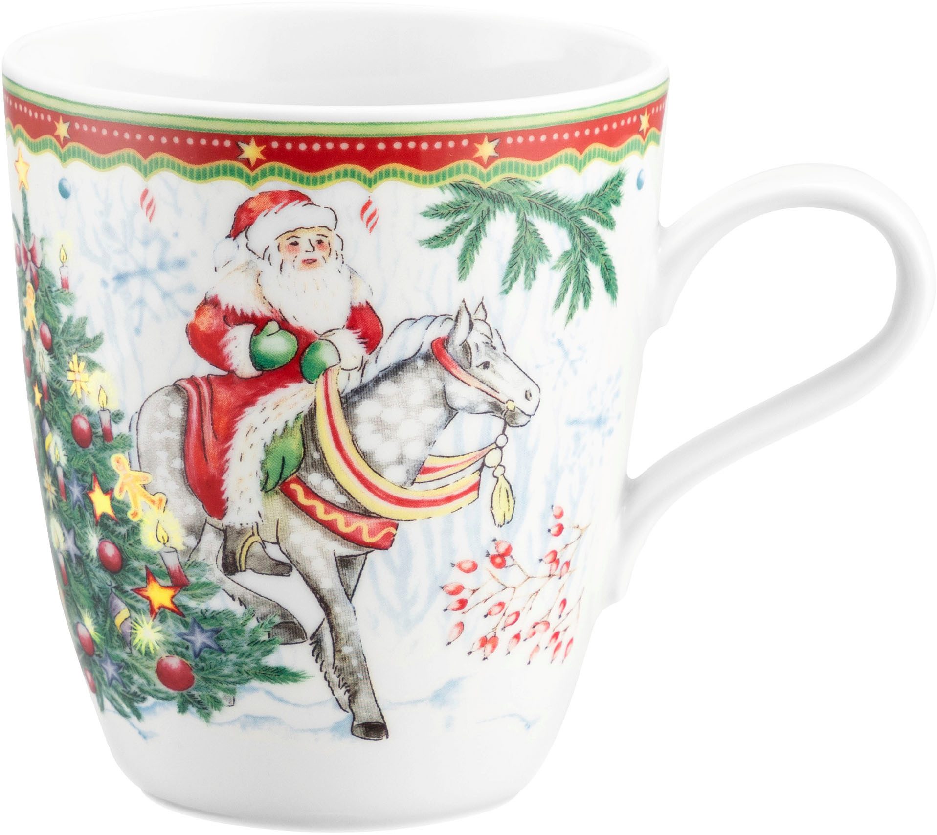 Seltmann Weiden Becher Life - Weihnachtsmänner, 1-tlg., Porzellan, Becher mit Henkel 0,40 l und weihnachtlichem Dekor