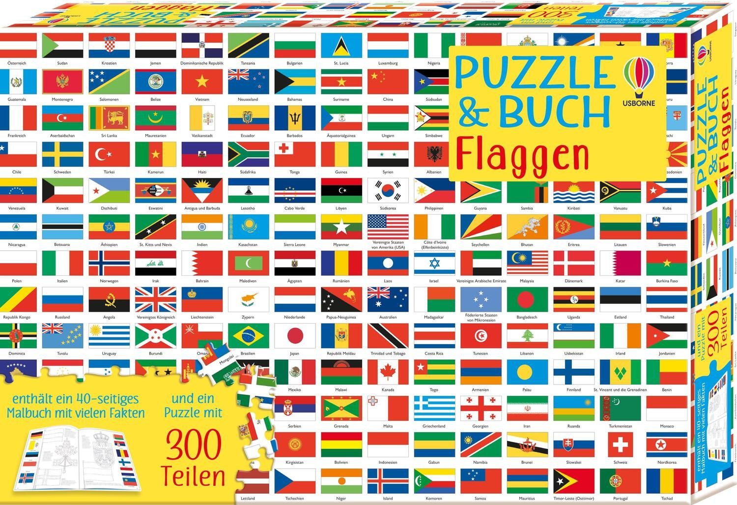 Usborne Verlag Puzzle Puzzle & Buch: Flaggen, 200 Puzzleteile