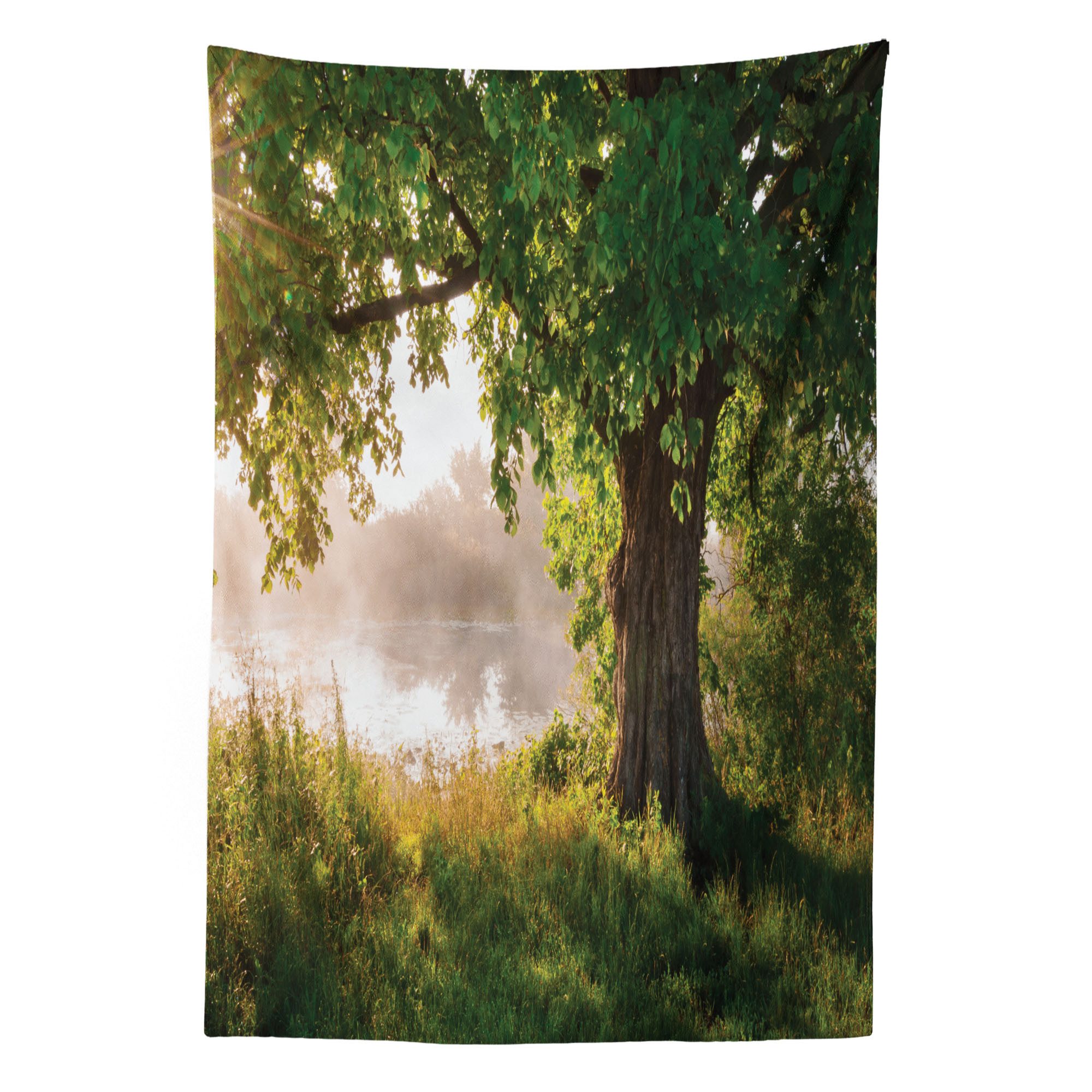 Abakuhaus Wandteppich aus Weiches Mikrofaser Stoff Für das Wohn und Schlafzimmer, rechteckig, Baum Stream Mystic Foggy Szene