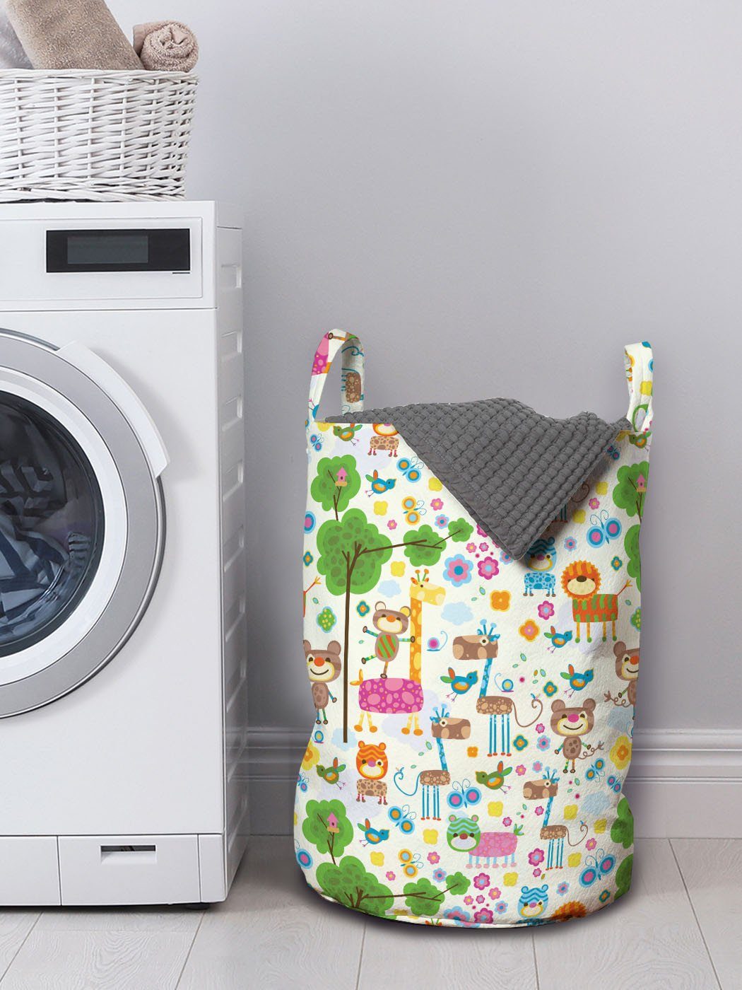 Abakuhaus Wäschesäckchen Glückliche Wäschekorb Kordelzugverschluss Waschsalons, mit Dschungel-Zoo-Tiere Zoo Griffen für