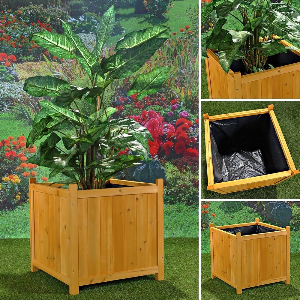 Feel2Home Blumentopf 50x50cm Blumenkübel Holz Pflanzkasten Blumentopf Kübel versch. Farben (Stück, 1 St., Premium-Kübel), Innenbereich mit schwarzer Schutzfolie